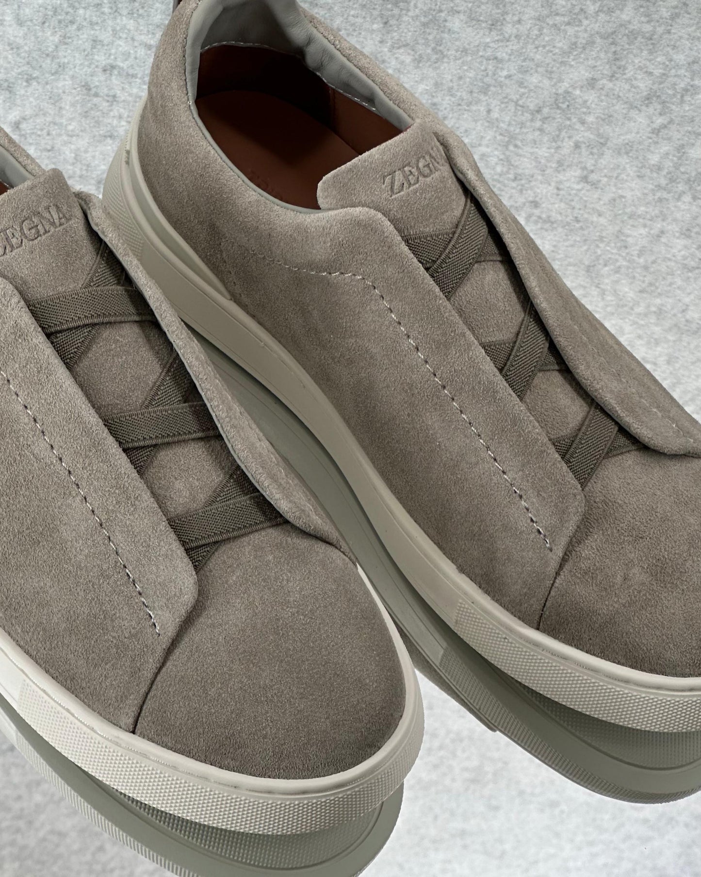 Premium luxury Zegna triple stitch Grey Mélange Suede