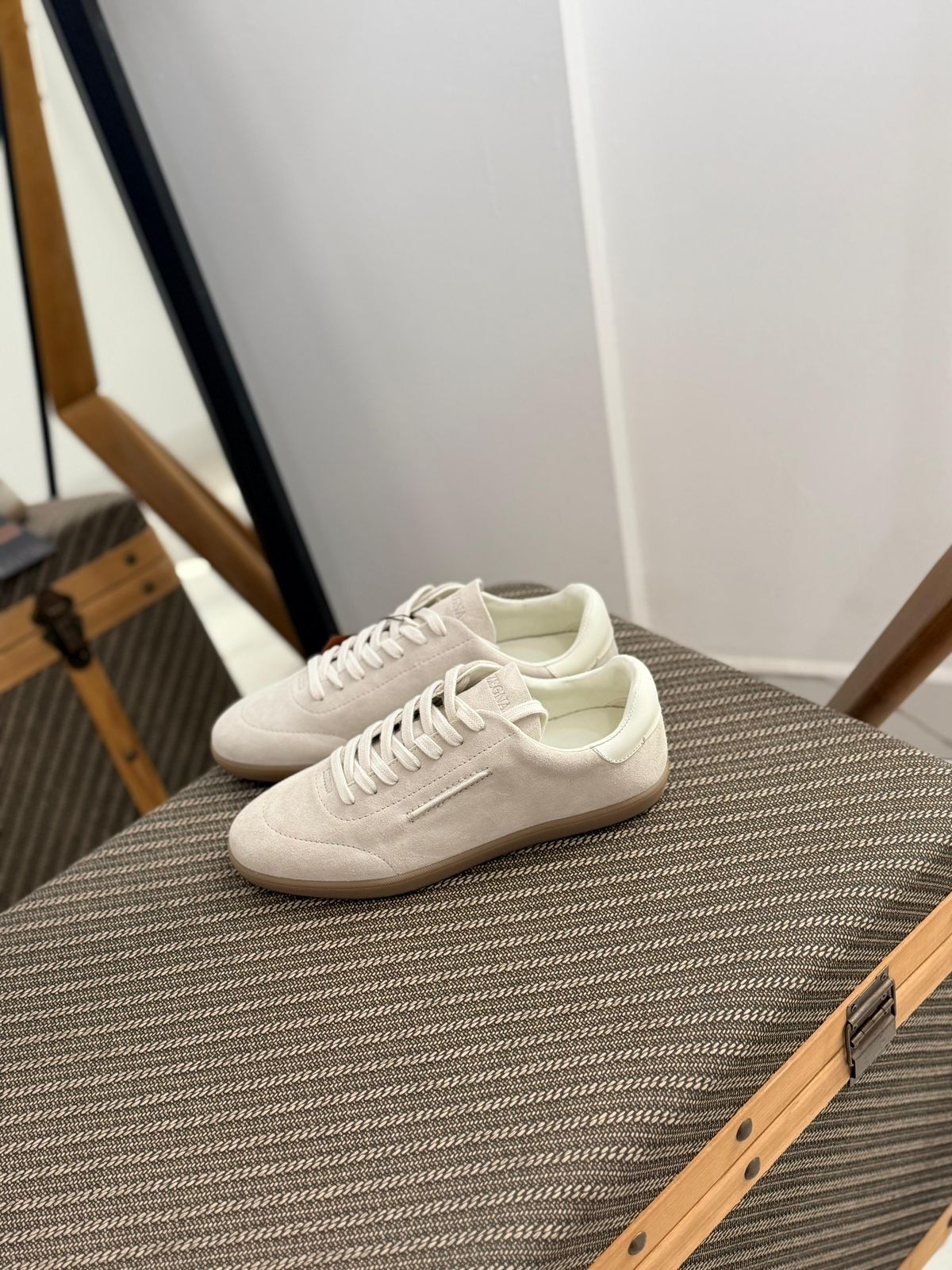 Zegna 232 Suede Sneakers in white.