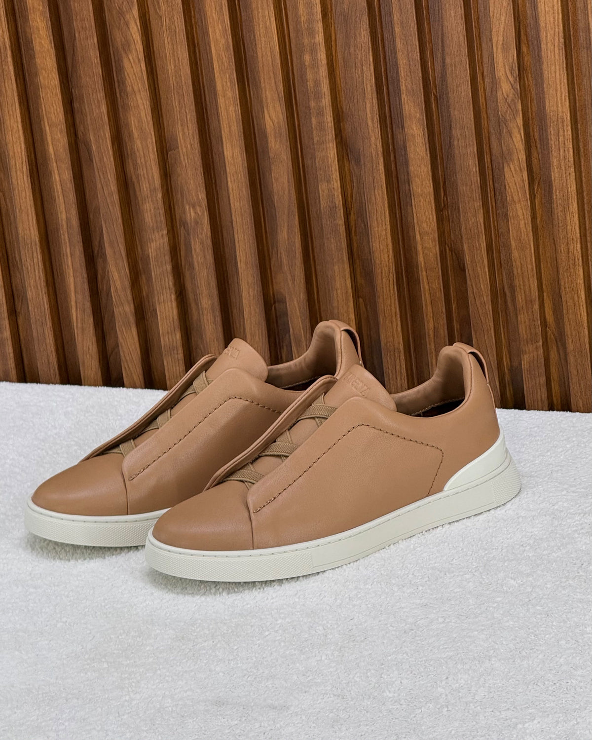 Premium luxury Zegna triple stitch brown/white sole