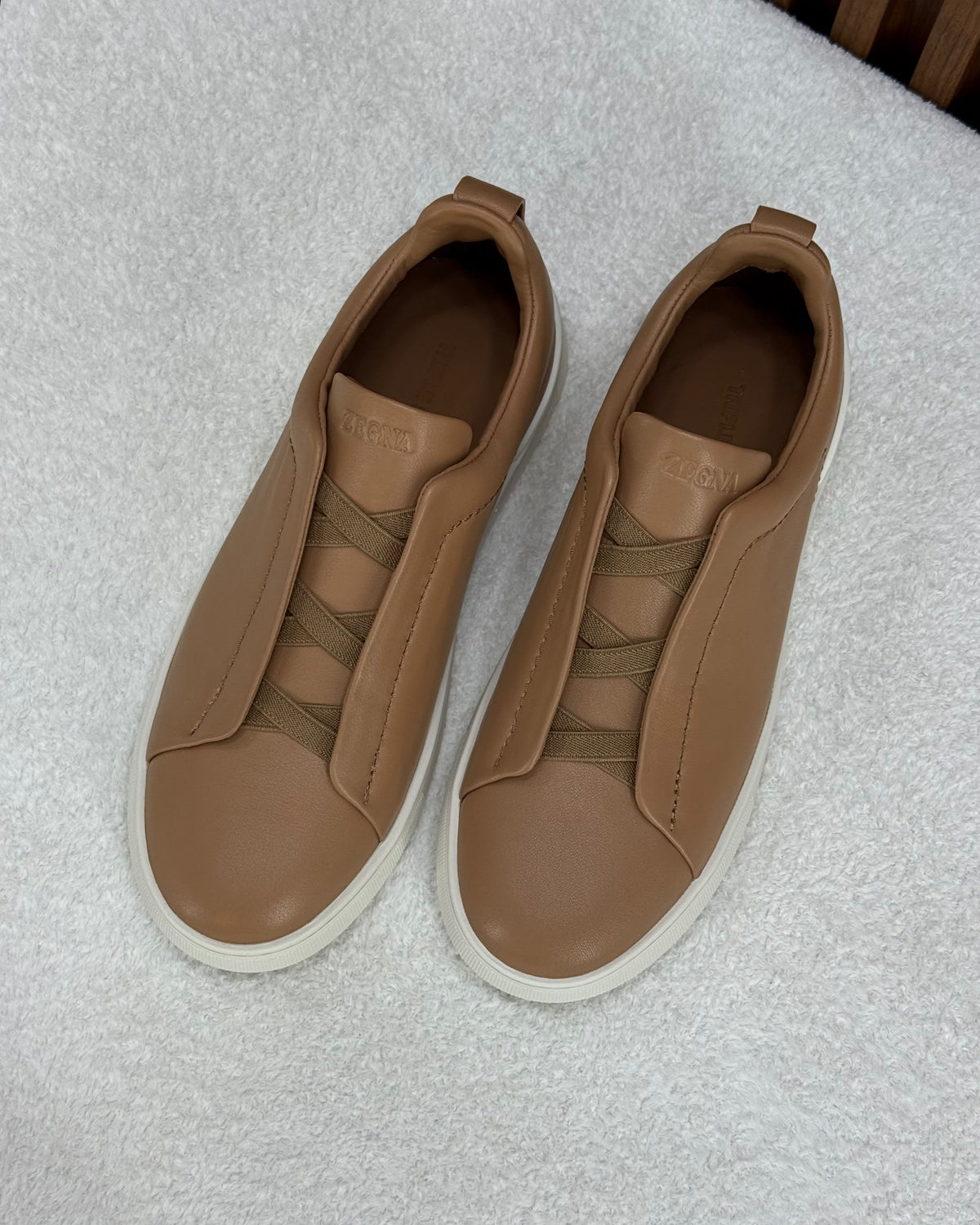 Premium luxury Zegna triple stitch brown/white sole