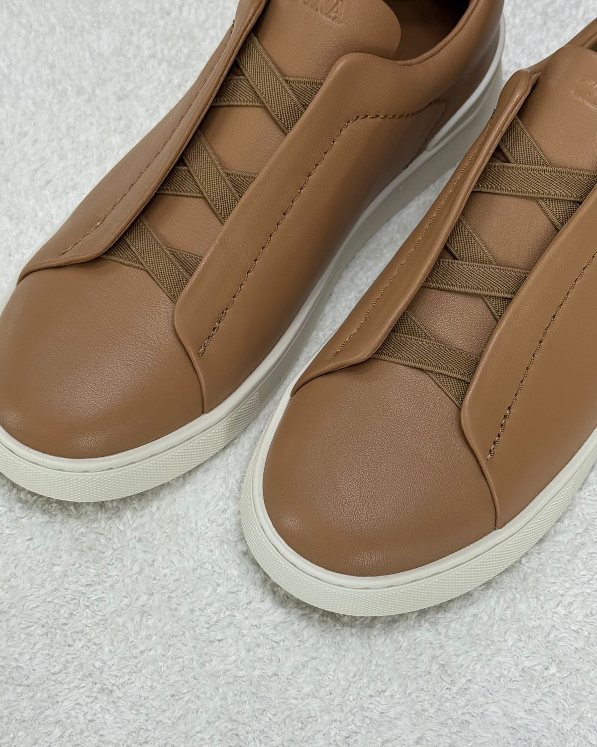 Premium luxury Zegna triple stitch brown/white sole