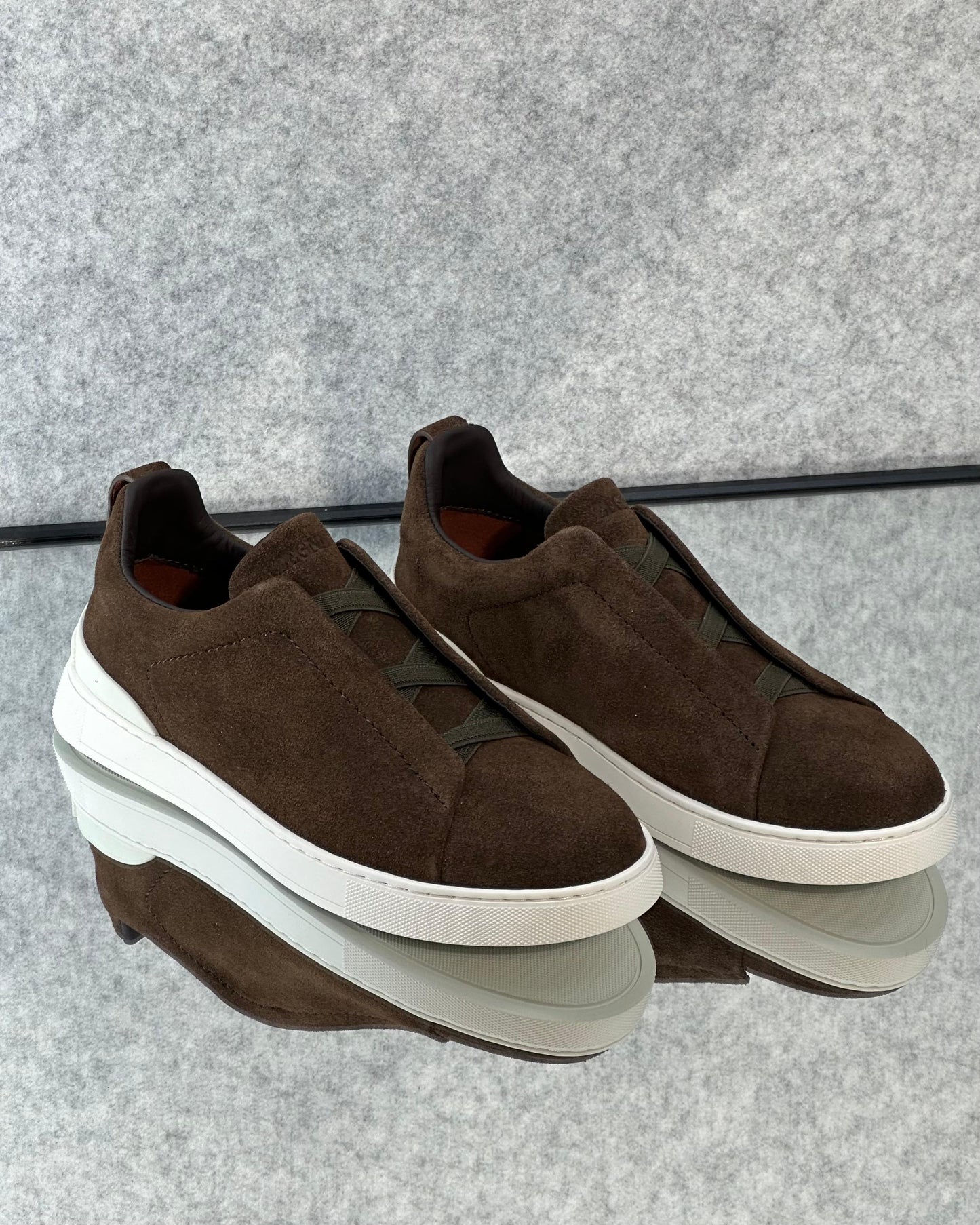 Premium luxury Zegna triple stitch dark brown suede