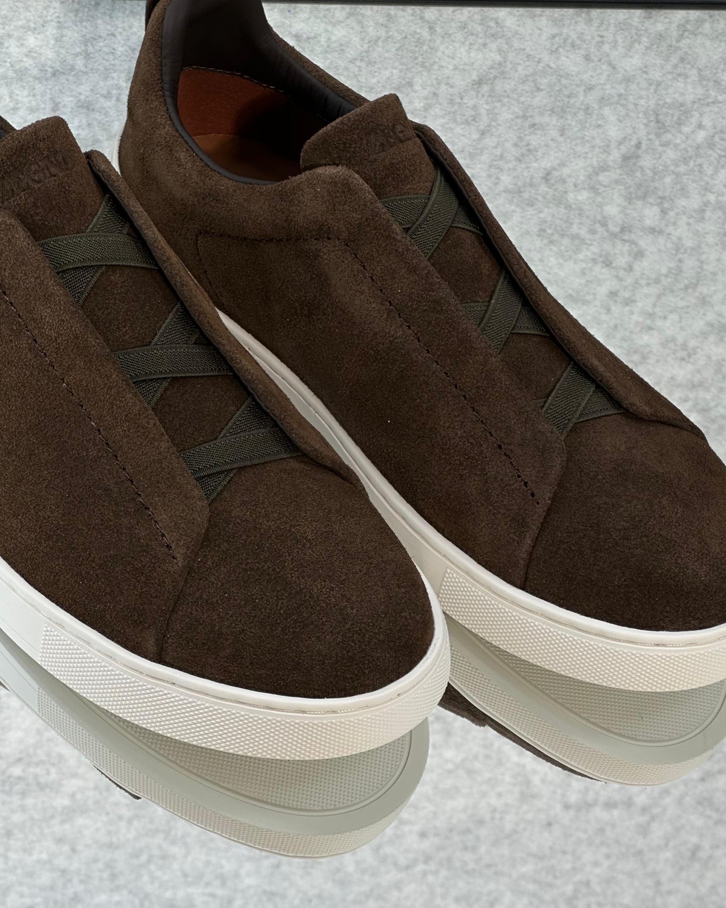 Premium luxury Zegna triple stitch dark brown suede