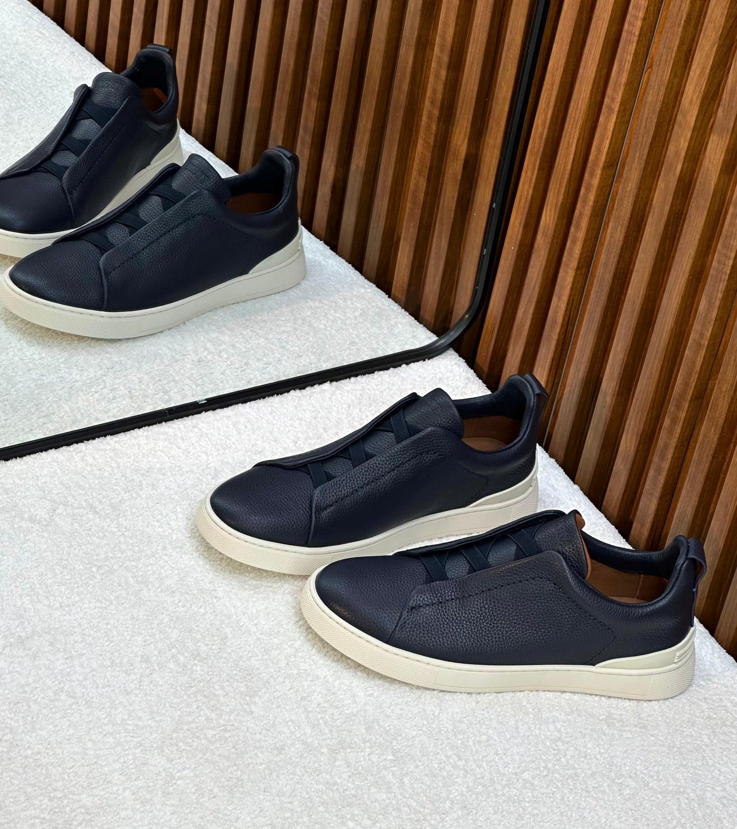 Zegna Triple Stitch Sneakers navy blue soft leather
