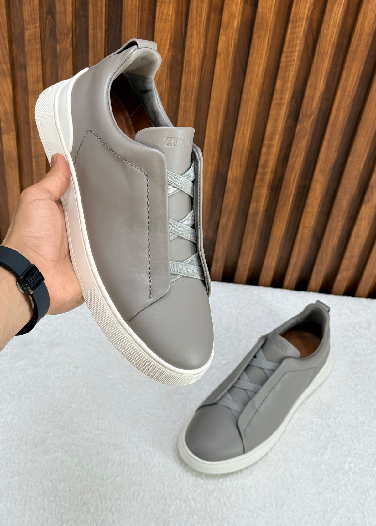 Premium luxury Zegna triple stitch Light grey