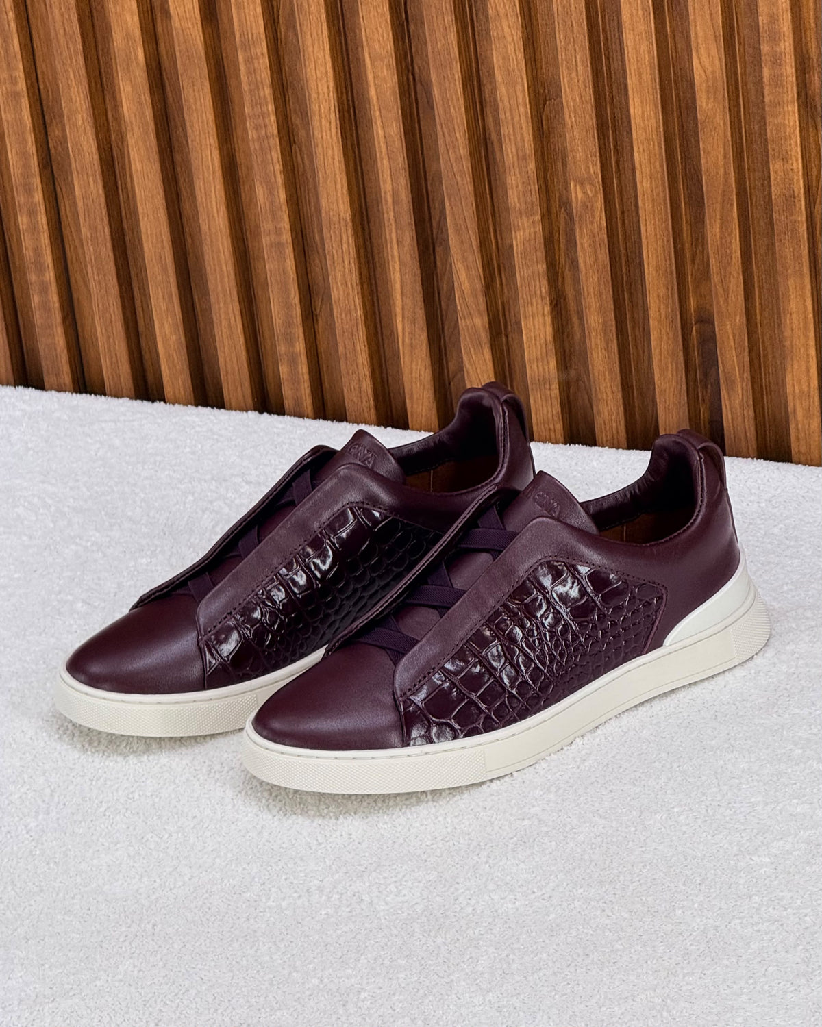 Premium luxury Zegna triple stitch White/Brown Crocodile