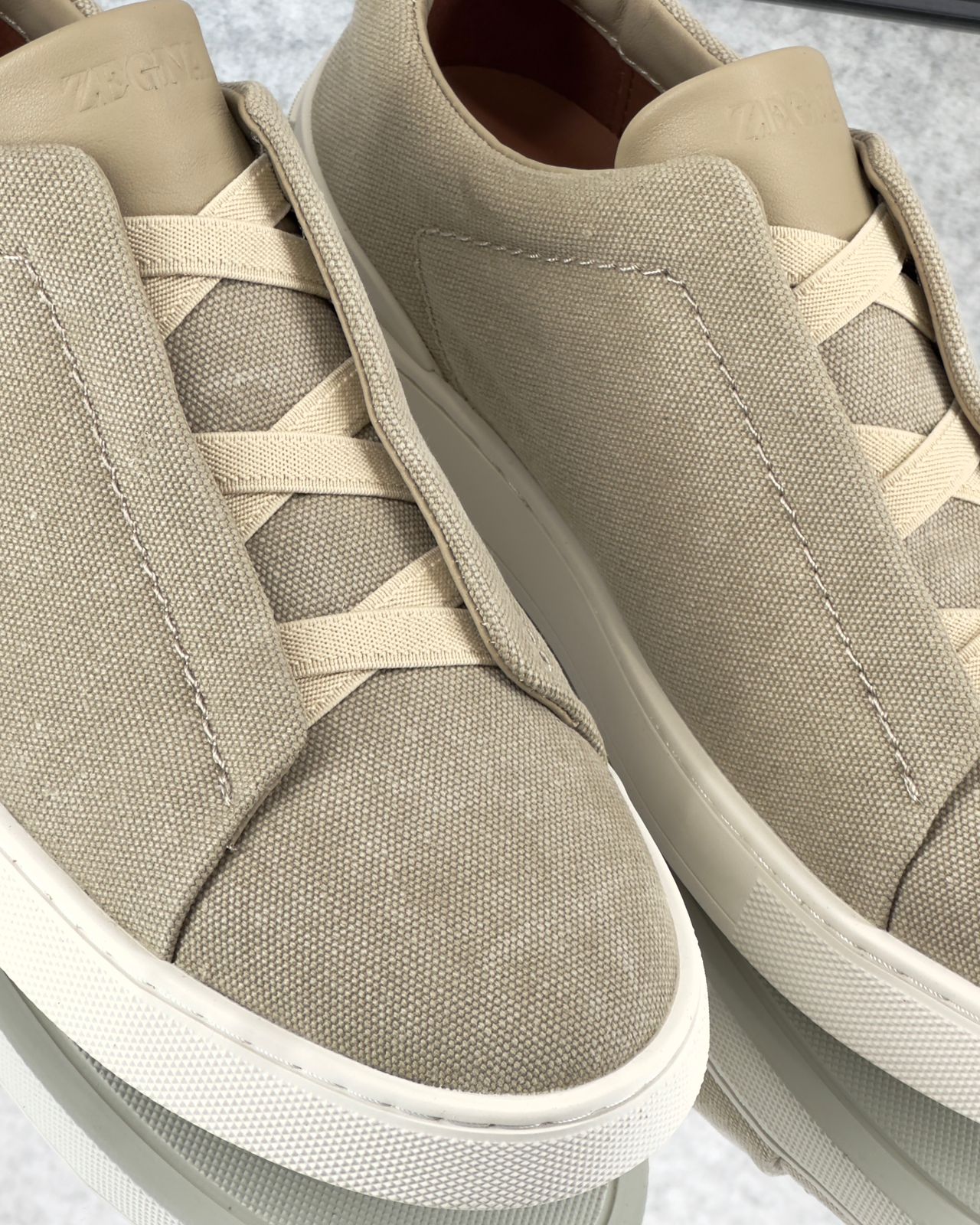 Premium luxury Zegna triple stitch Canvas Light Taupe