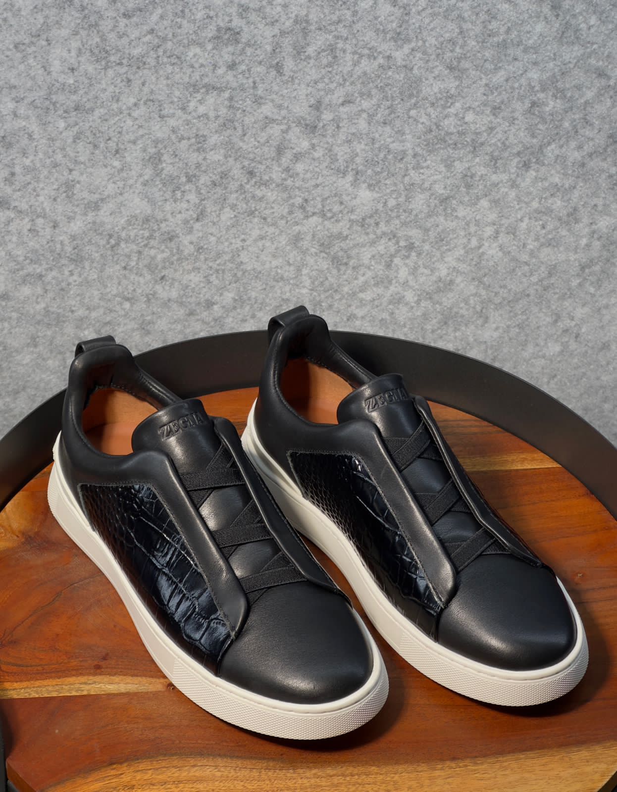Premium luxury Zegna triple stitch black