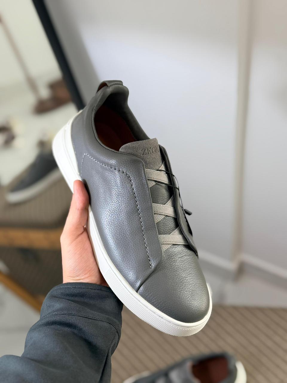Zegna Triple Stitch Soft leather dark grey
