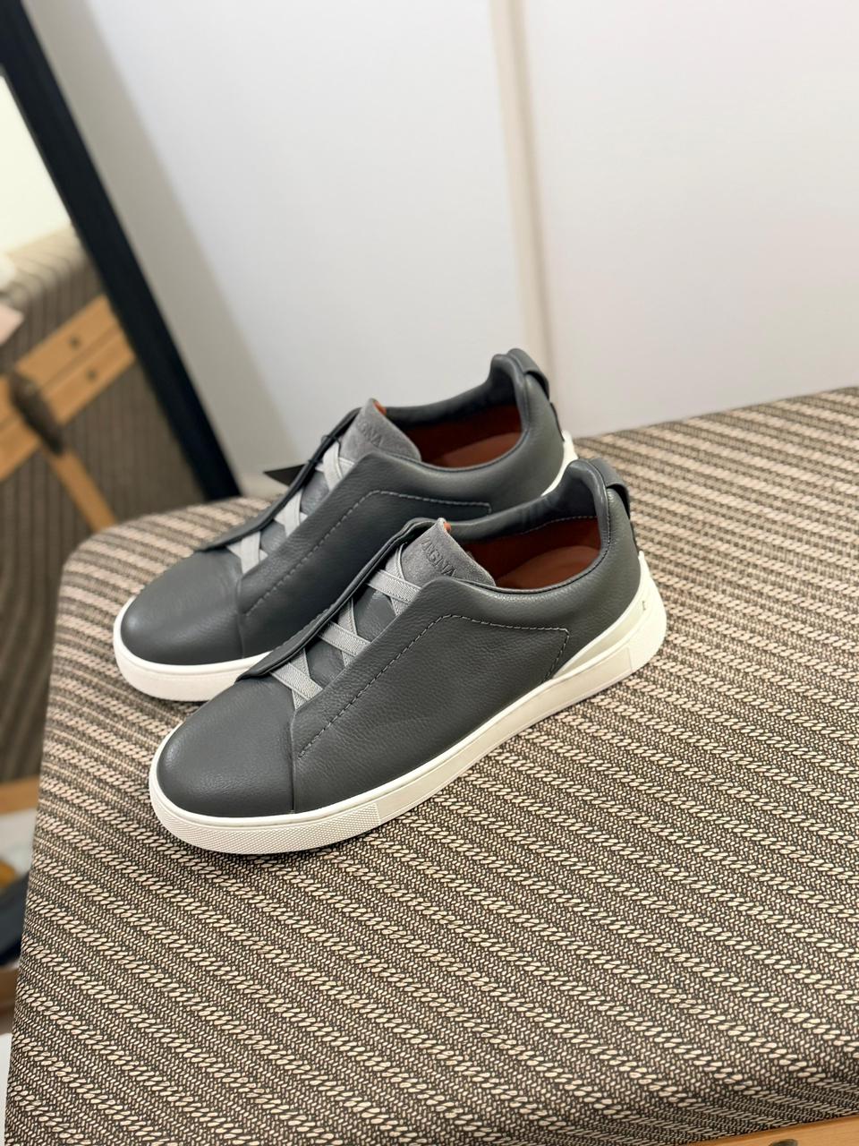 Zegna Triple Stitch Soft leather dark grey