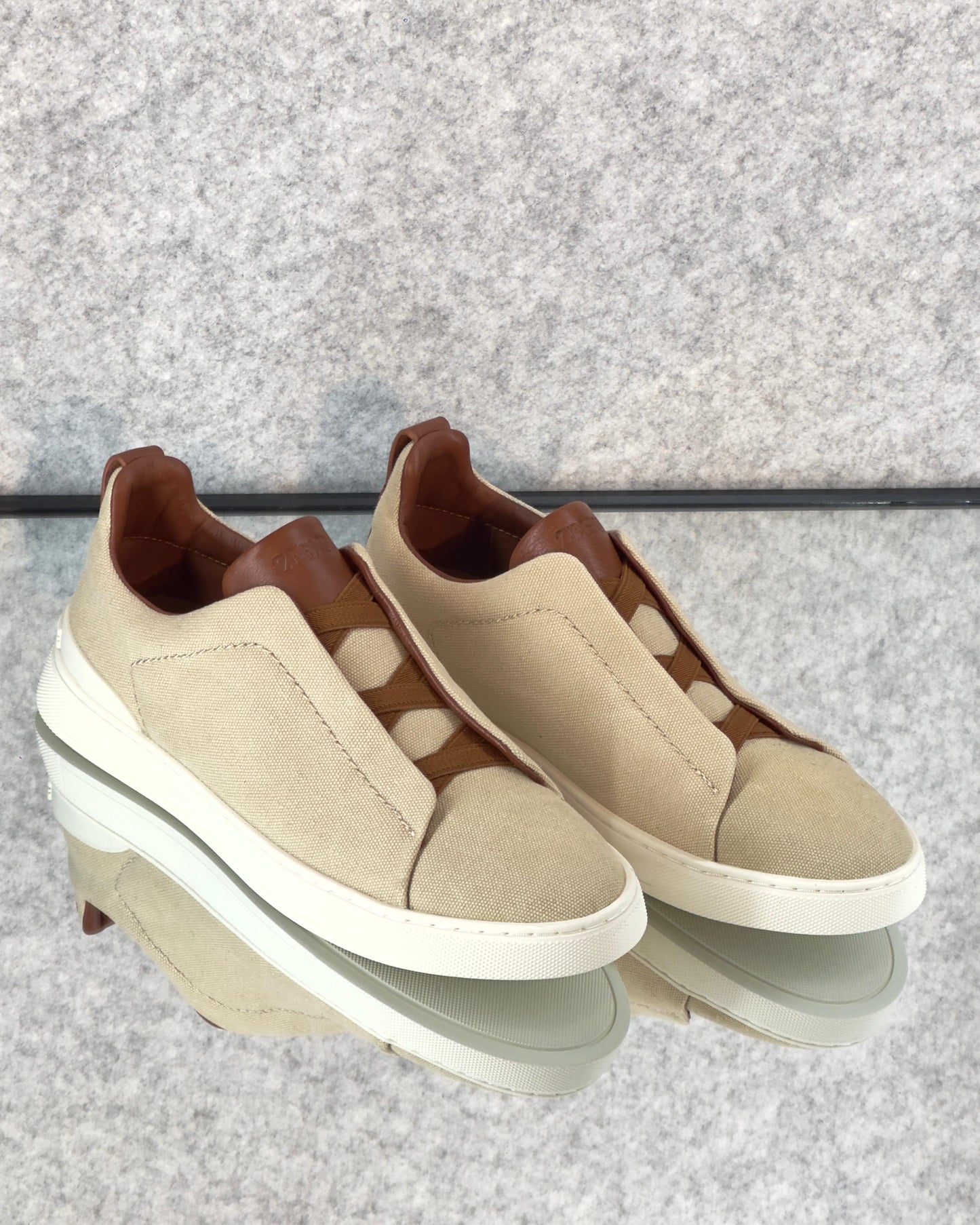Premium luxury Zegna triple stitch light beige Canvas