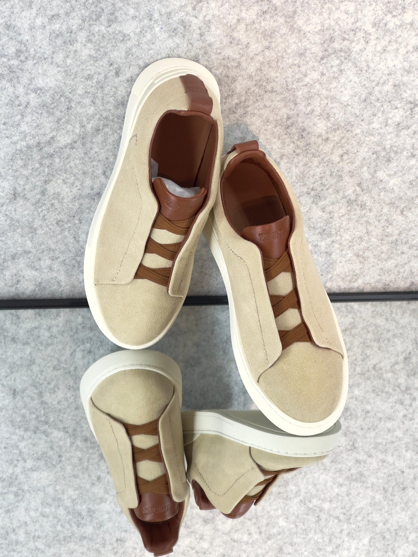 Premium luxury Zegna triple stitch light beige Canvas