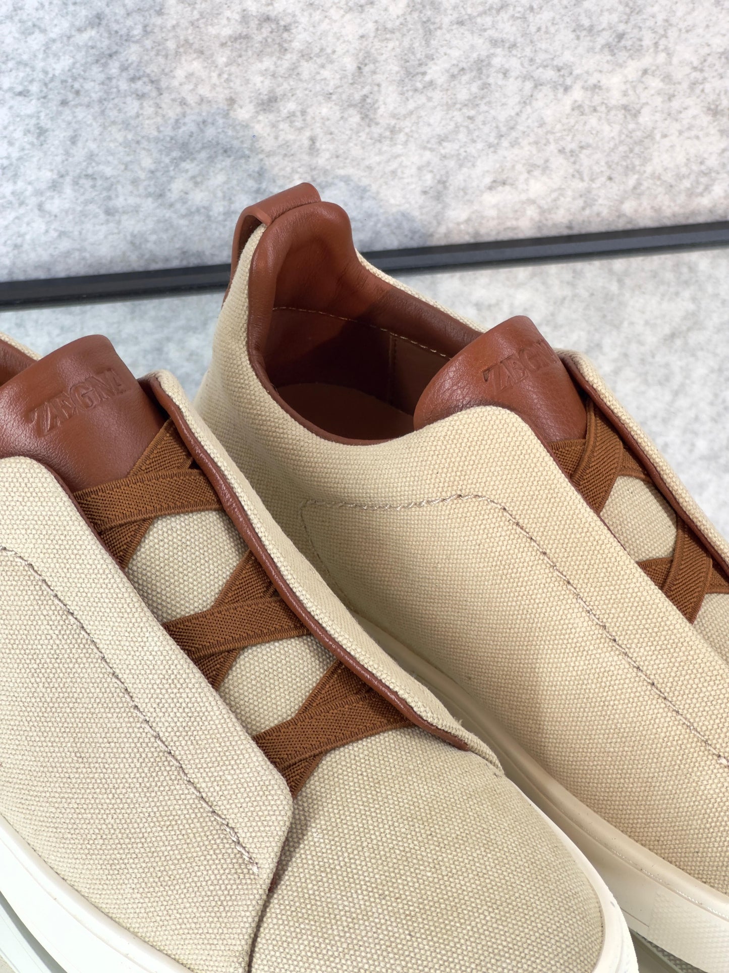 Premium luxury Zegna triple stitch light beige Canvas