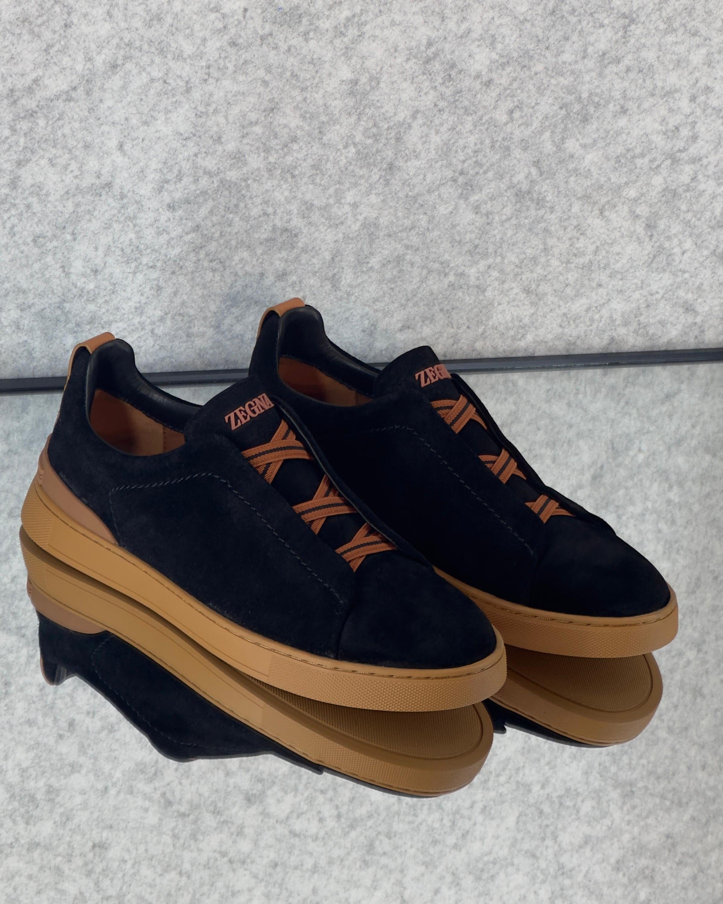 Premium Luxury Zegna Tripple Stitch Black Suede