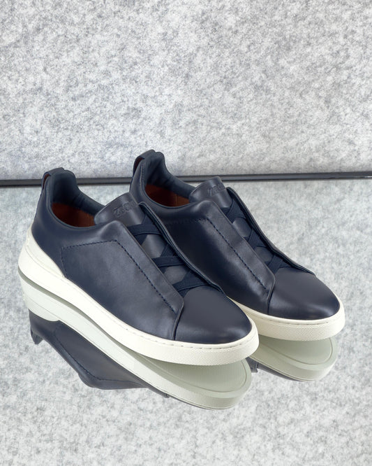 Premium luxury Zegna triple stitch navy blue/white sole