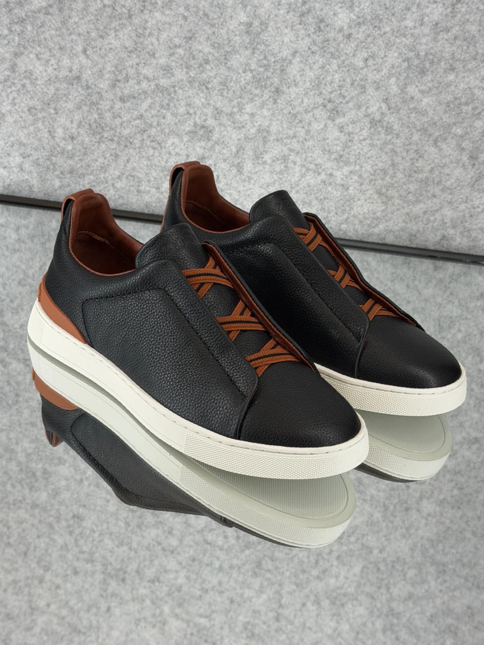 Premium luxury Zegna triple stitch black/brown