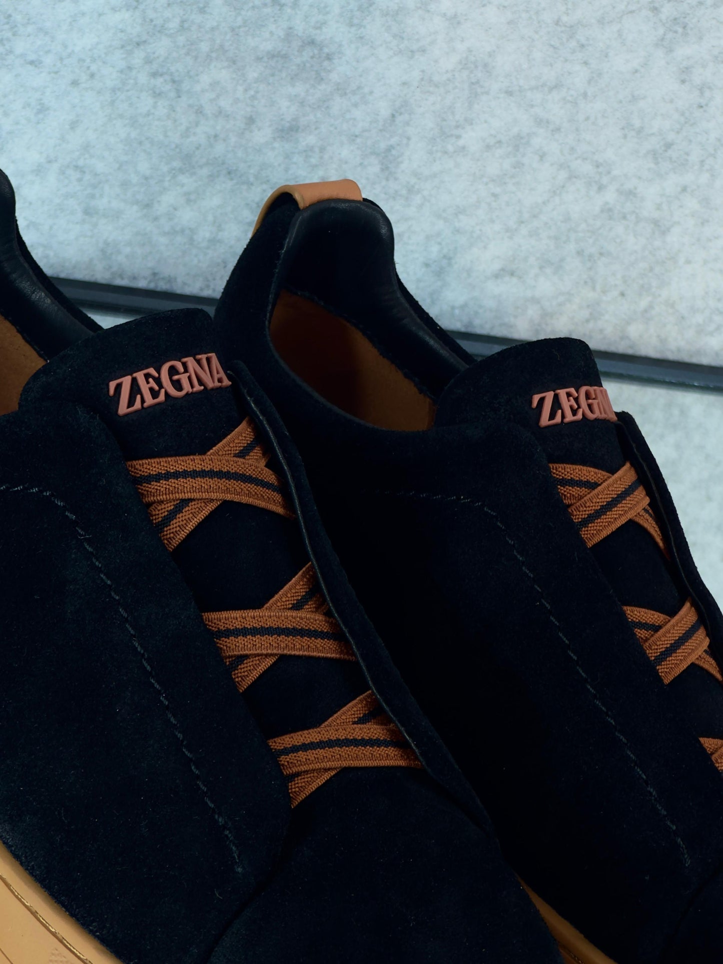 Premium Luxury Zegna Tripple Stitch Black Suede