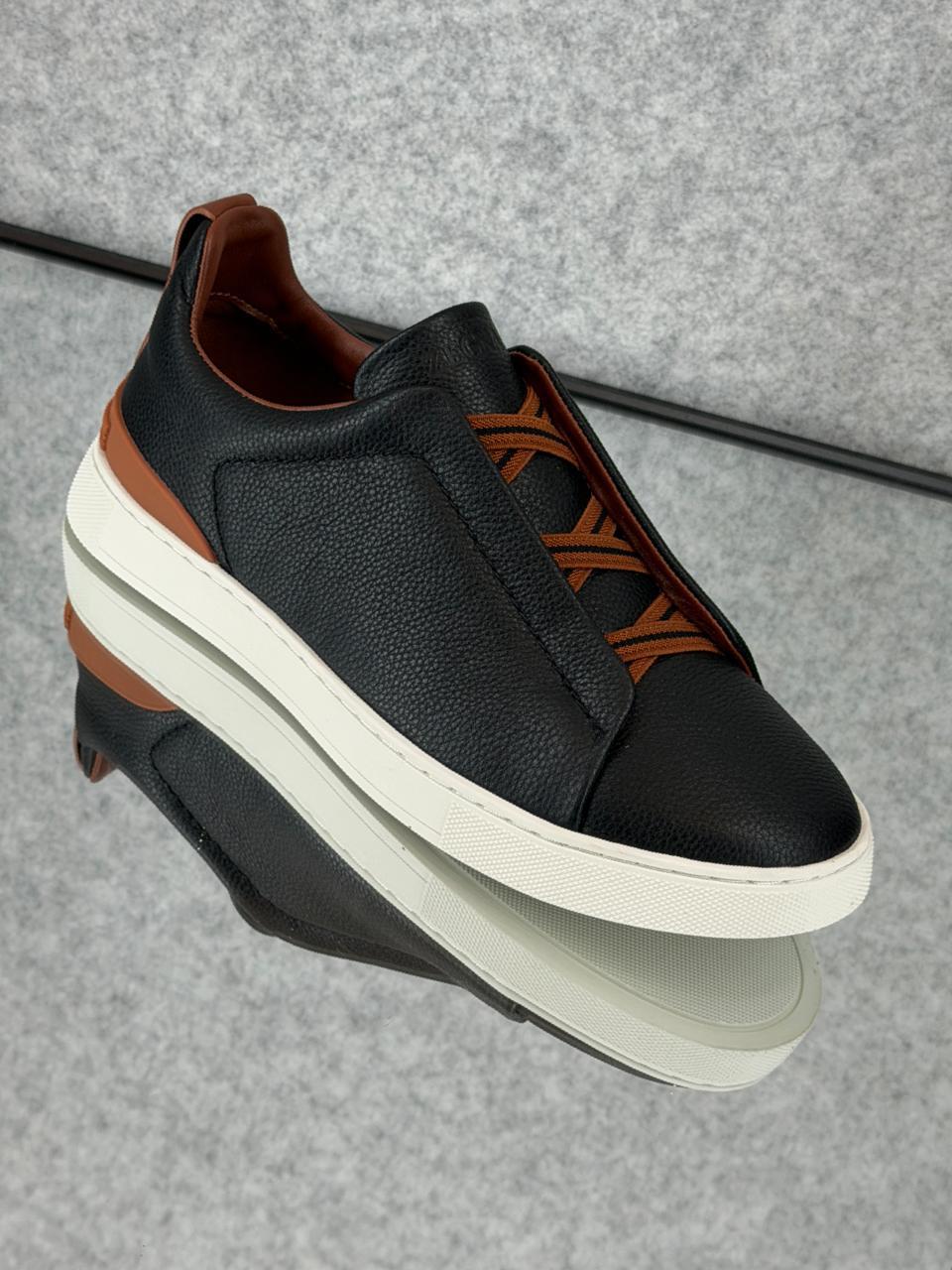 Premium luxury Zegna triple stitch black/brown