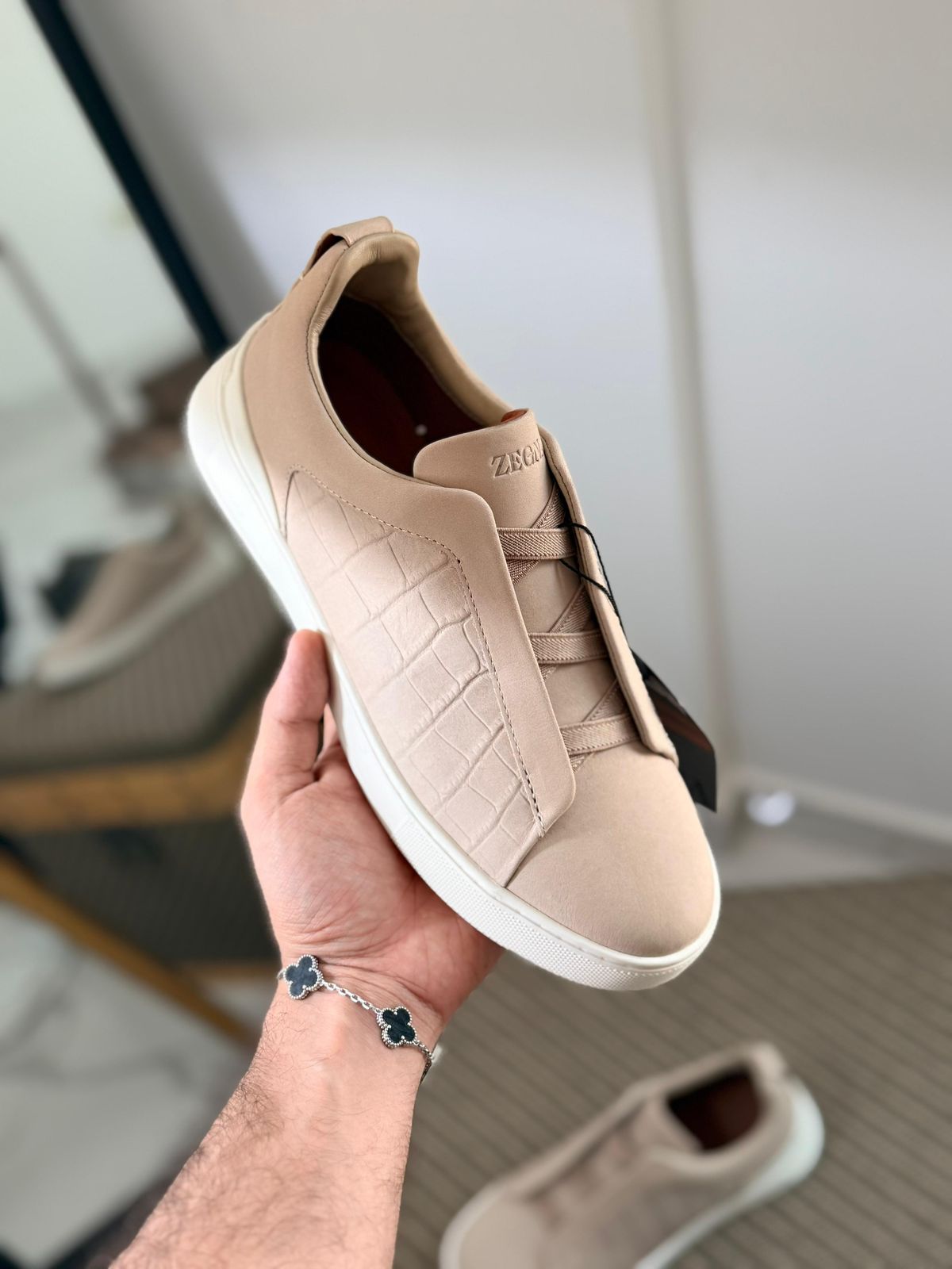 Premium luxury Zegna triple stitch Light brown crocodile