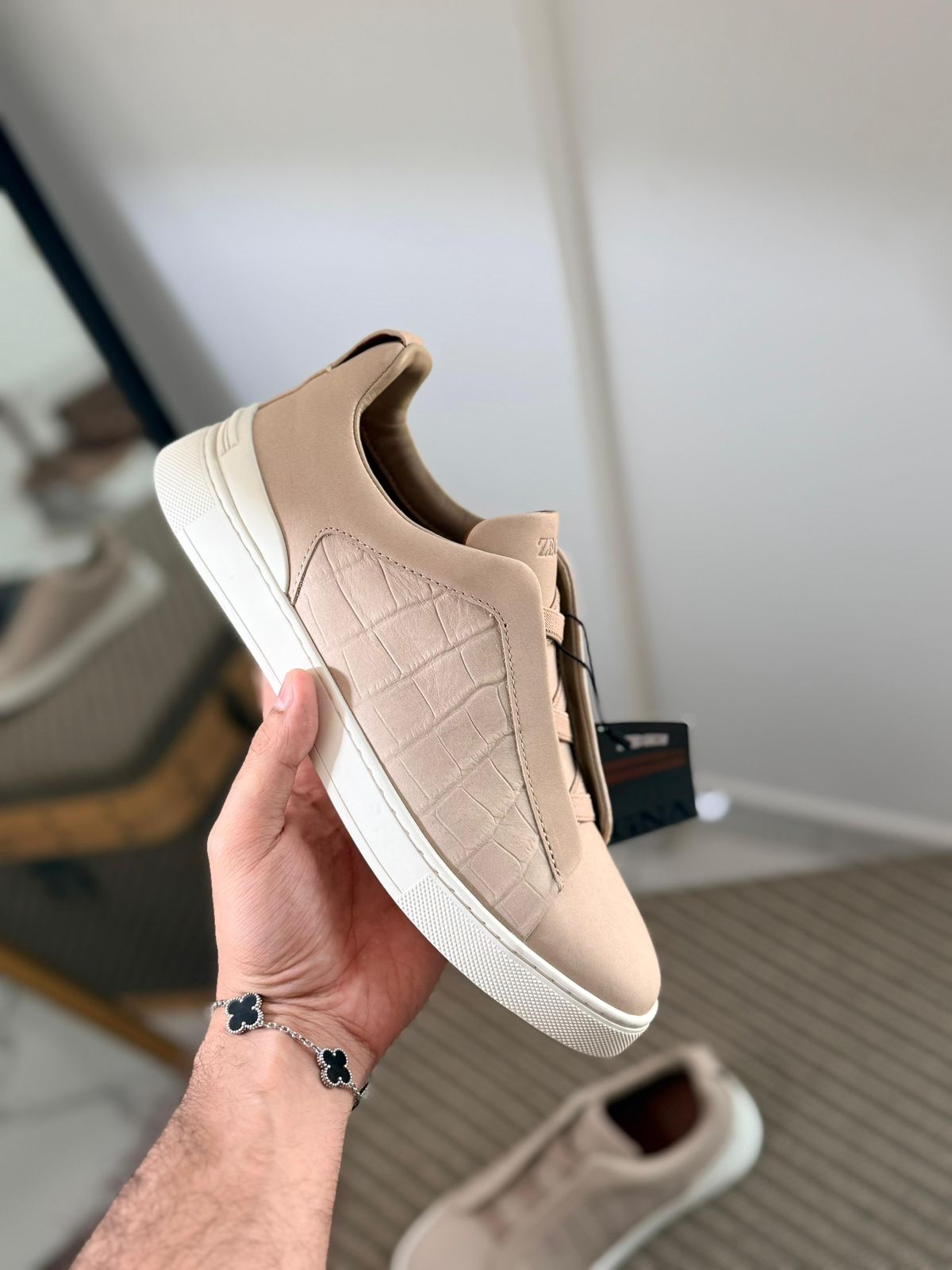 Premium luxury Zegna triple stitch Light brown crocodile