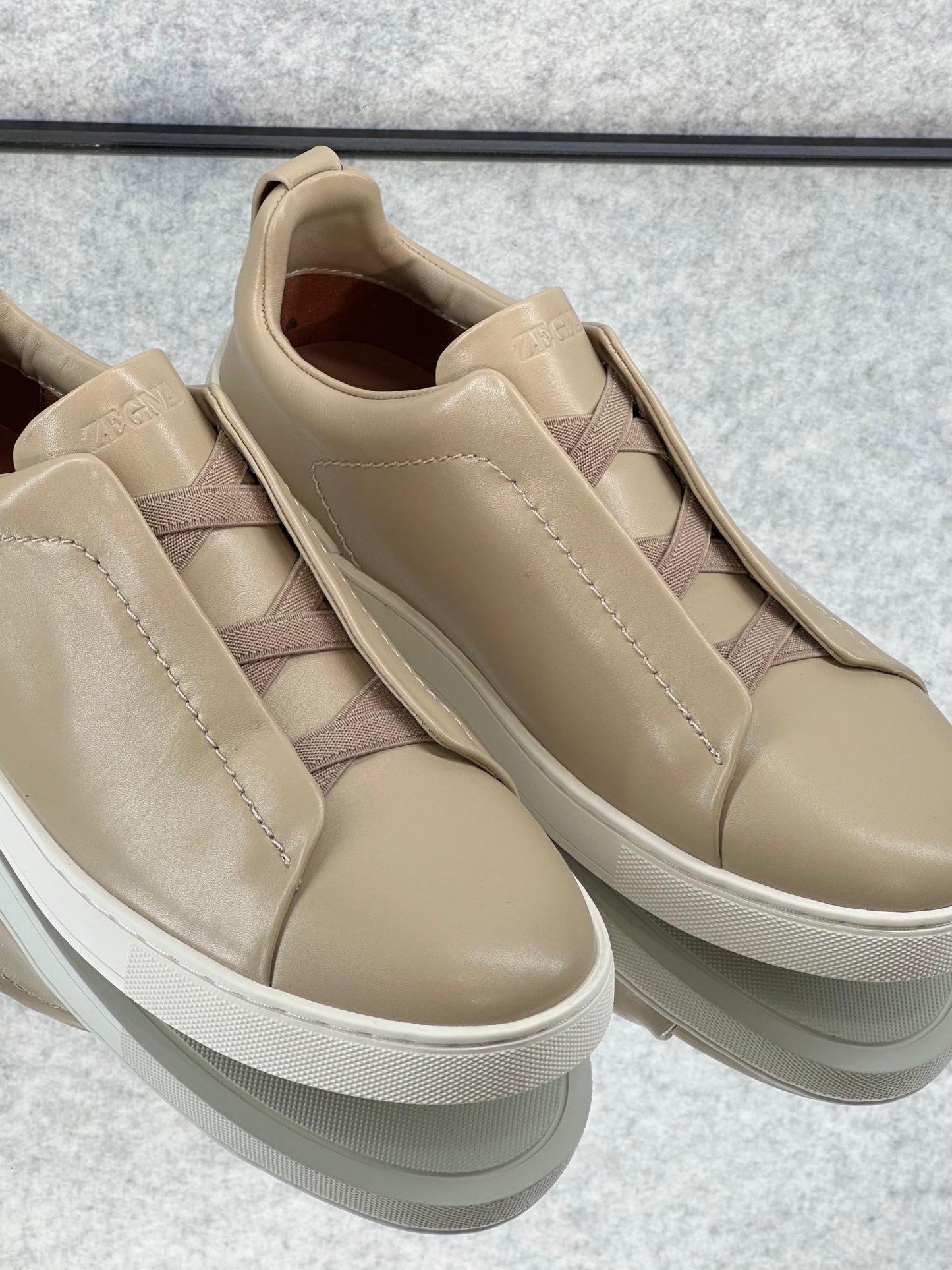 Premium luxury Zegna triple stitch dark cream