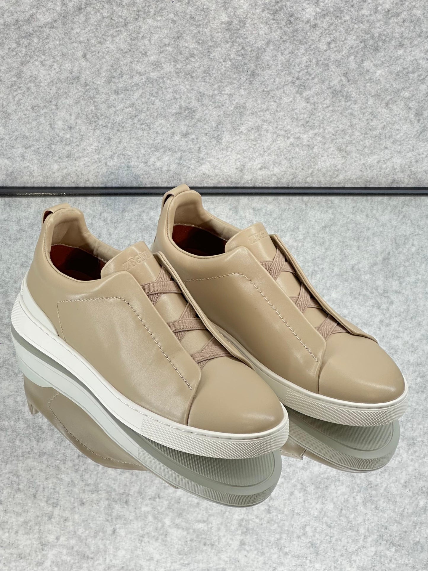 Premium luxury Zegna triple stitch dark cream