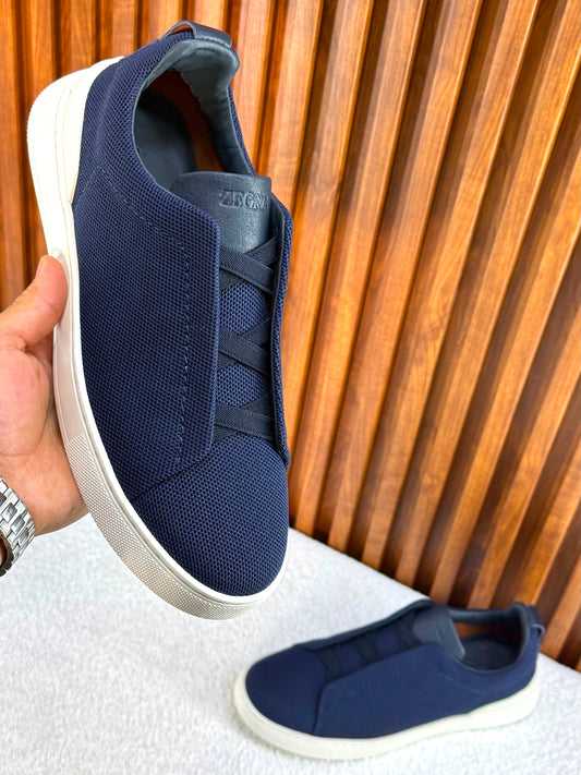 Zegna Triple Stitch Sneakers in Fabric white&blue