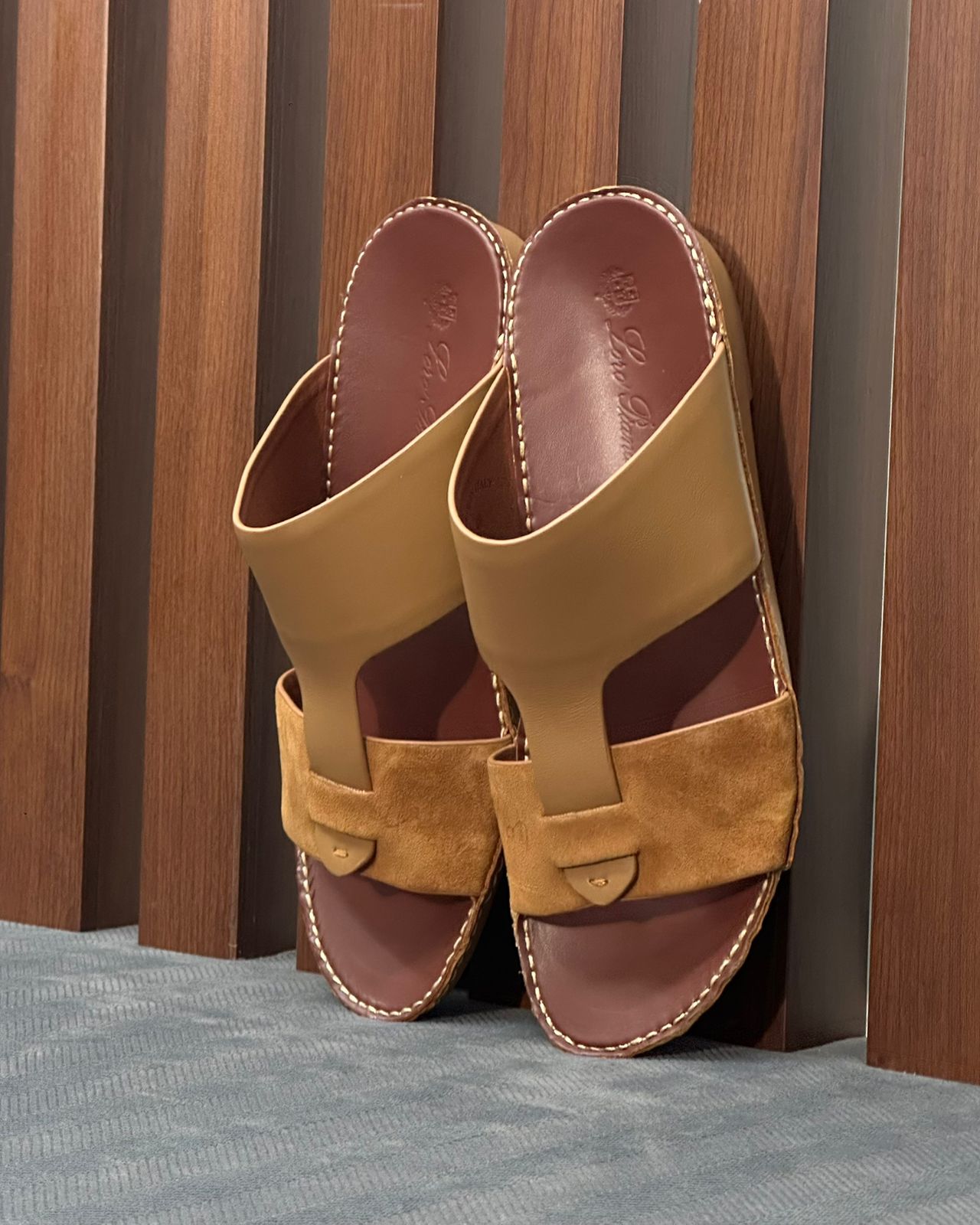 Loro Piana sandals crafted from suede and leather