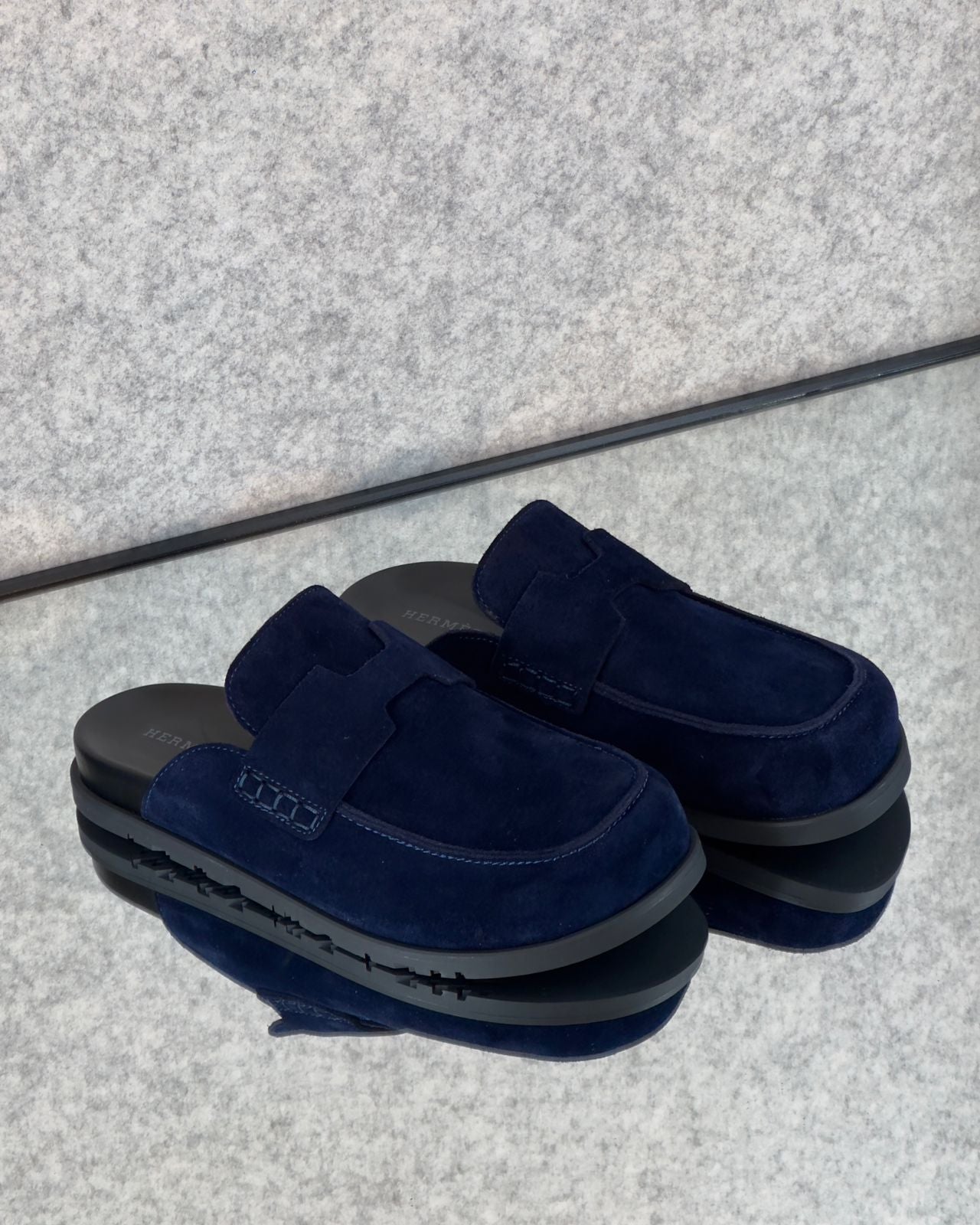 Hermès Go Mules in navy  suede calfskin