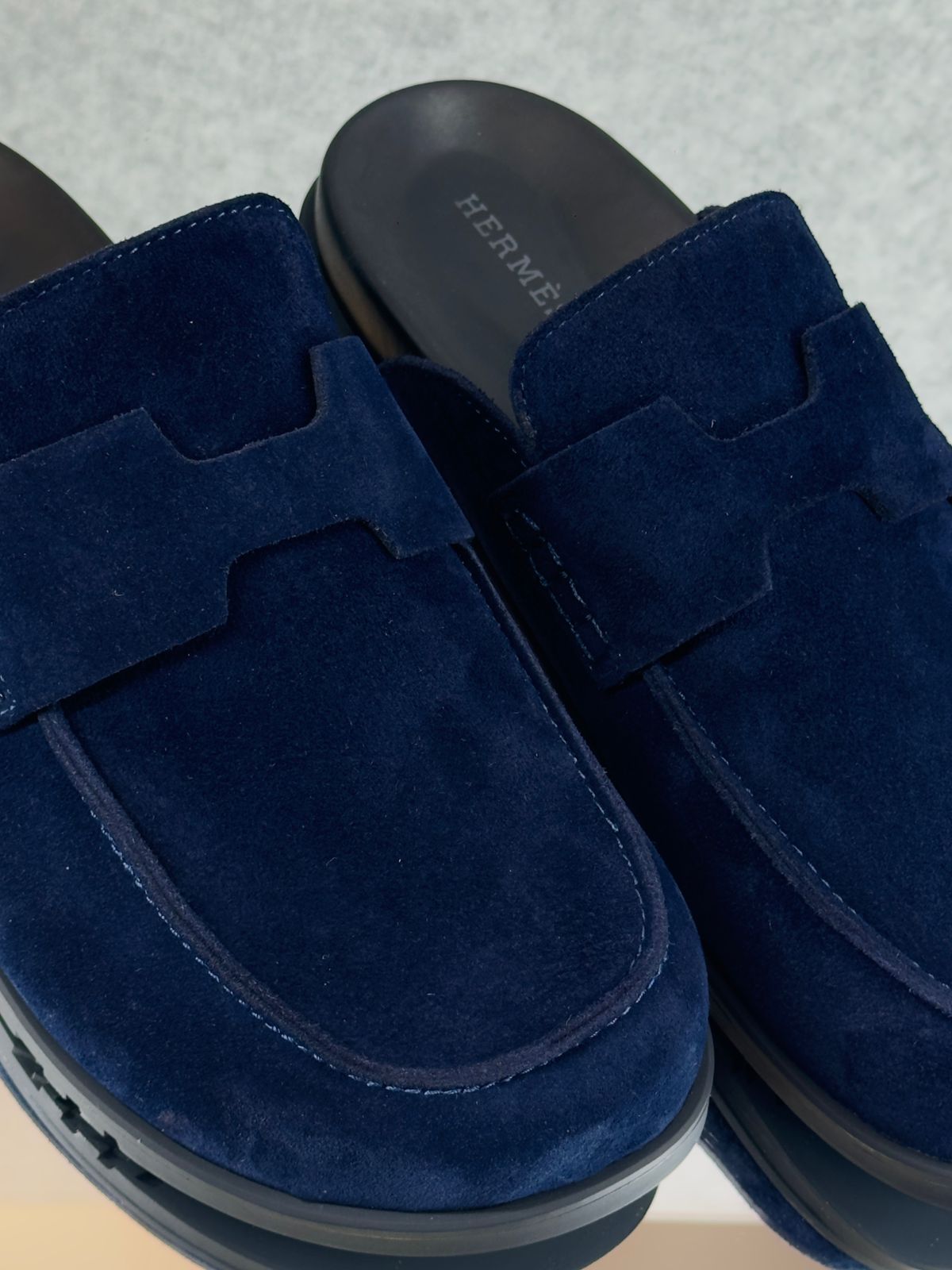 Hermès Go Mules in navy  suede calfskin