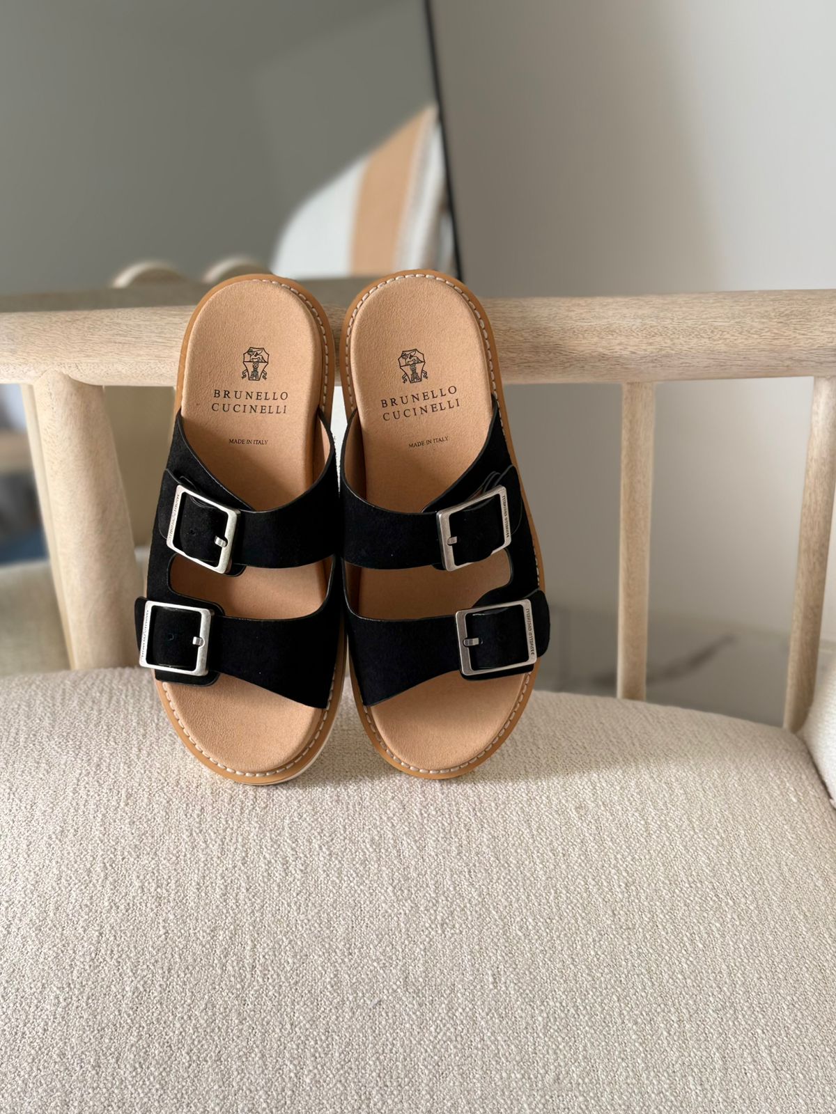 Brunello Cucinelli suede double-buckle sandals BLACK