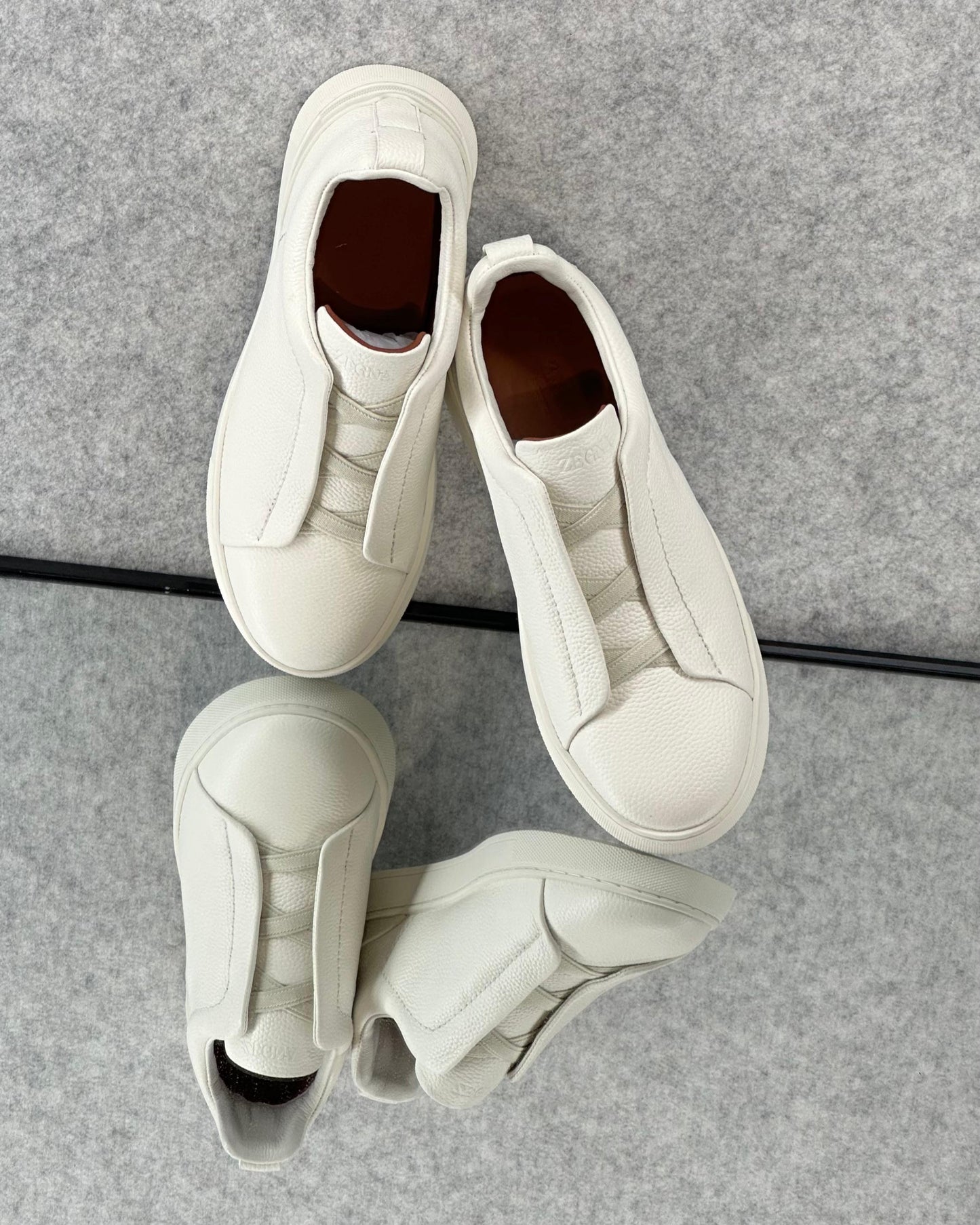 Premium luxury Zegna triple stitch white