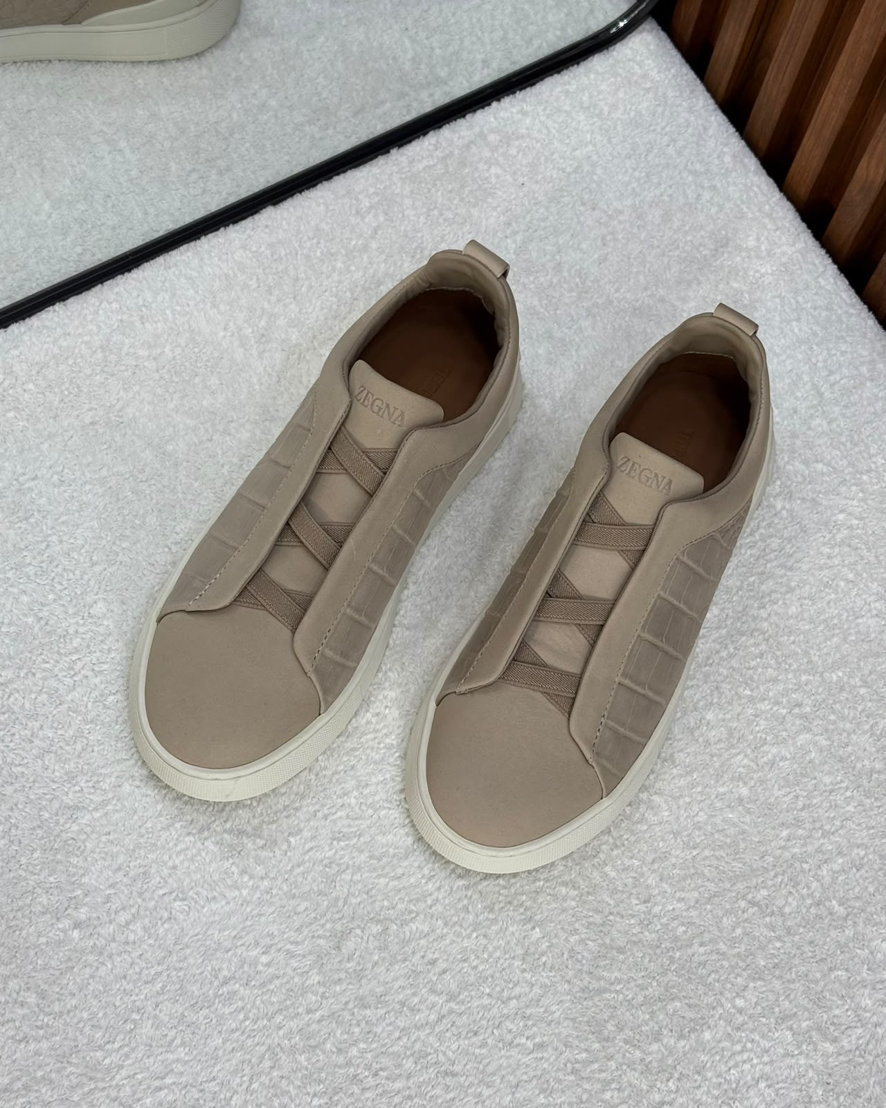 Premium luxury Zegna triple stitch Light brown crocodile