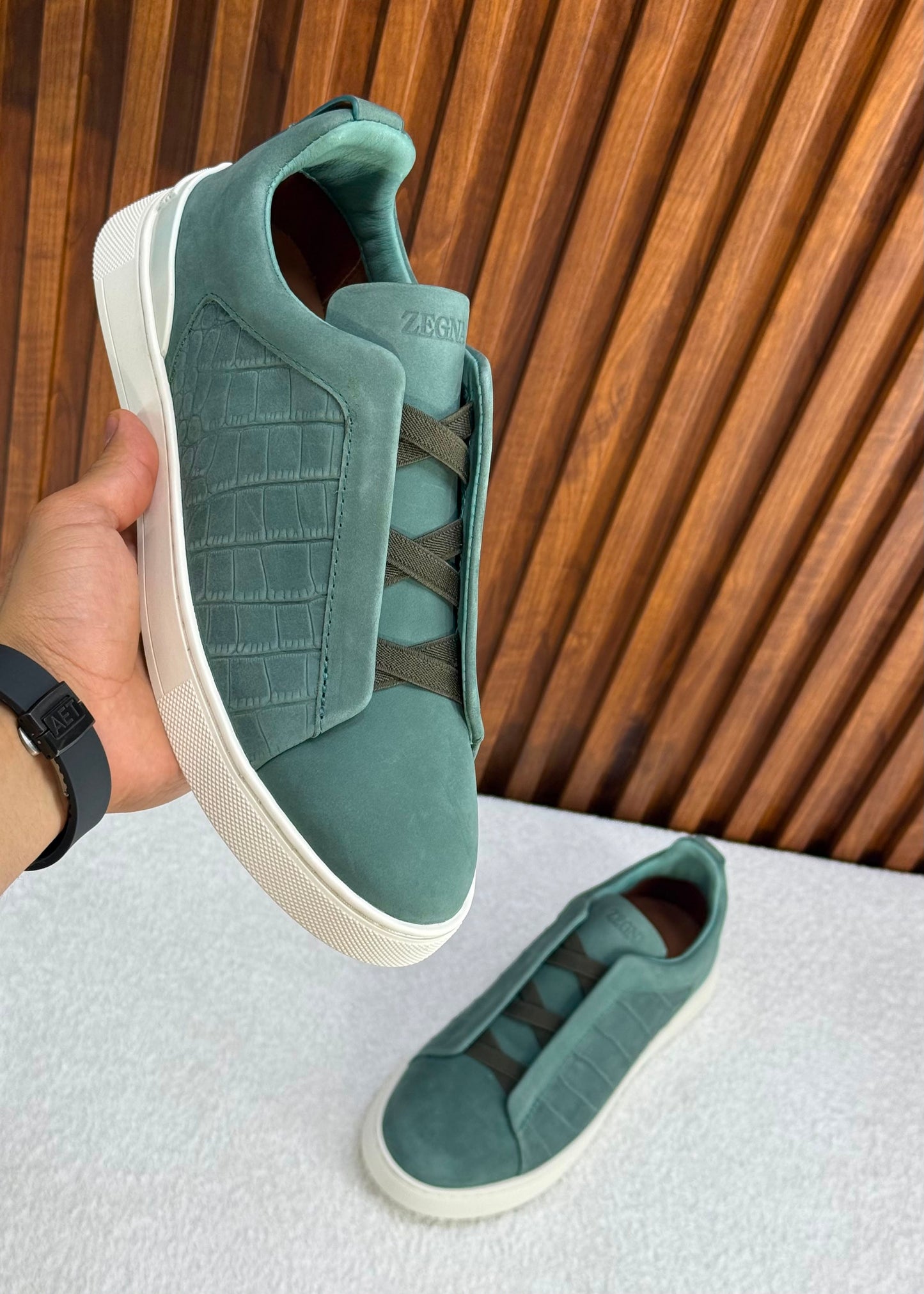 Zegna crocodile Triple stitch Green SecondSkin