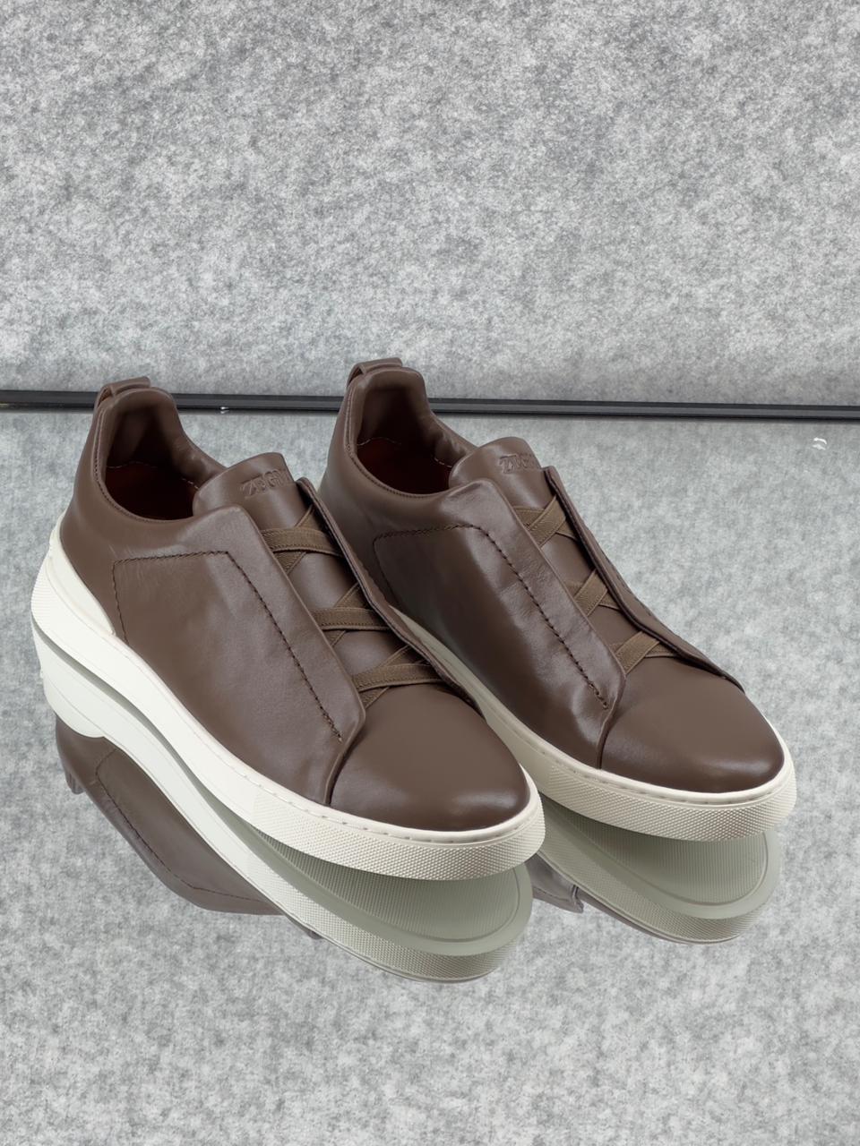 Zegna Triple Stitch light Chocolate Clean leather