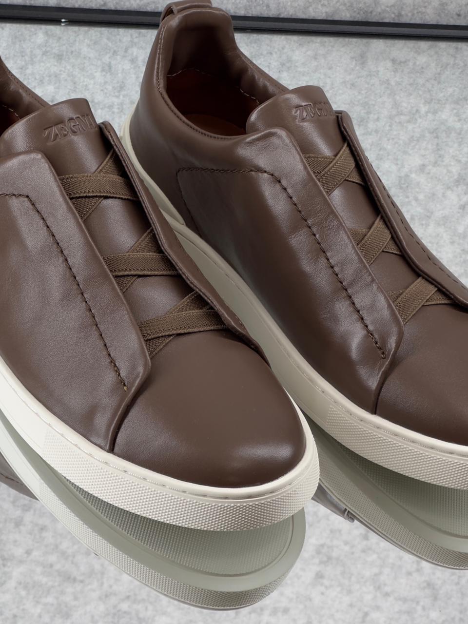 Zegna Triple Stitch light Chocolate Clean leather