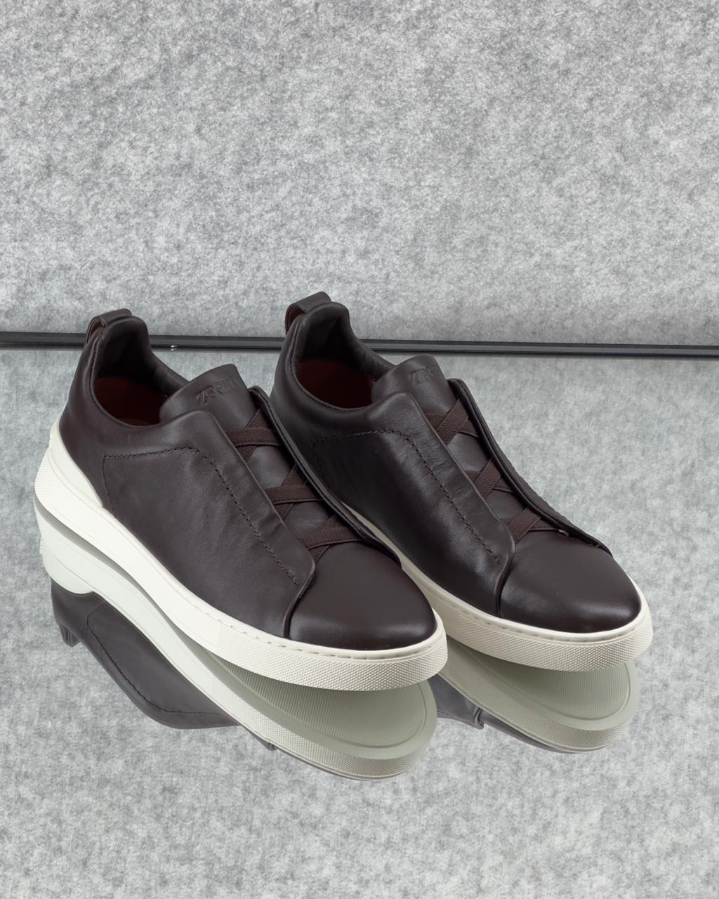 ZEGNA Triple Stitch Clean leather Dark brown