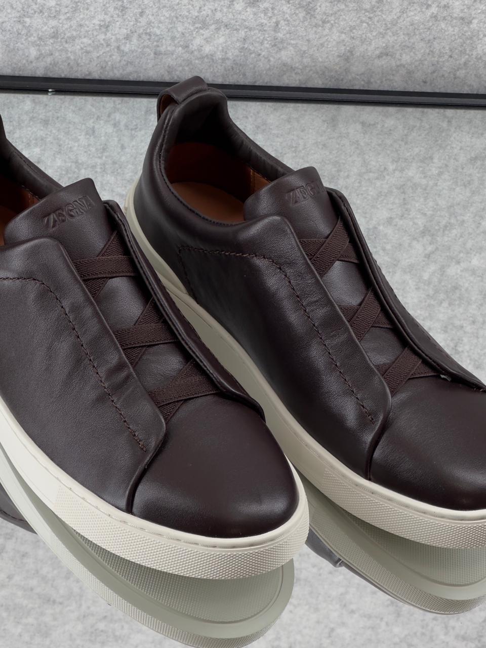 ZEGNA Triple Stitch Clean leather Dark brown