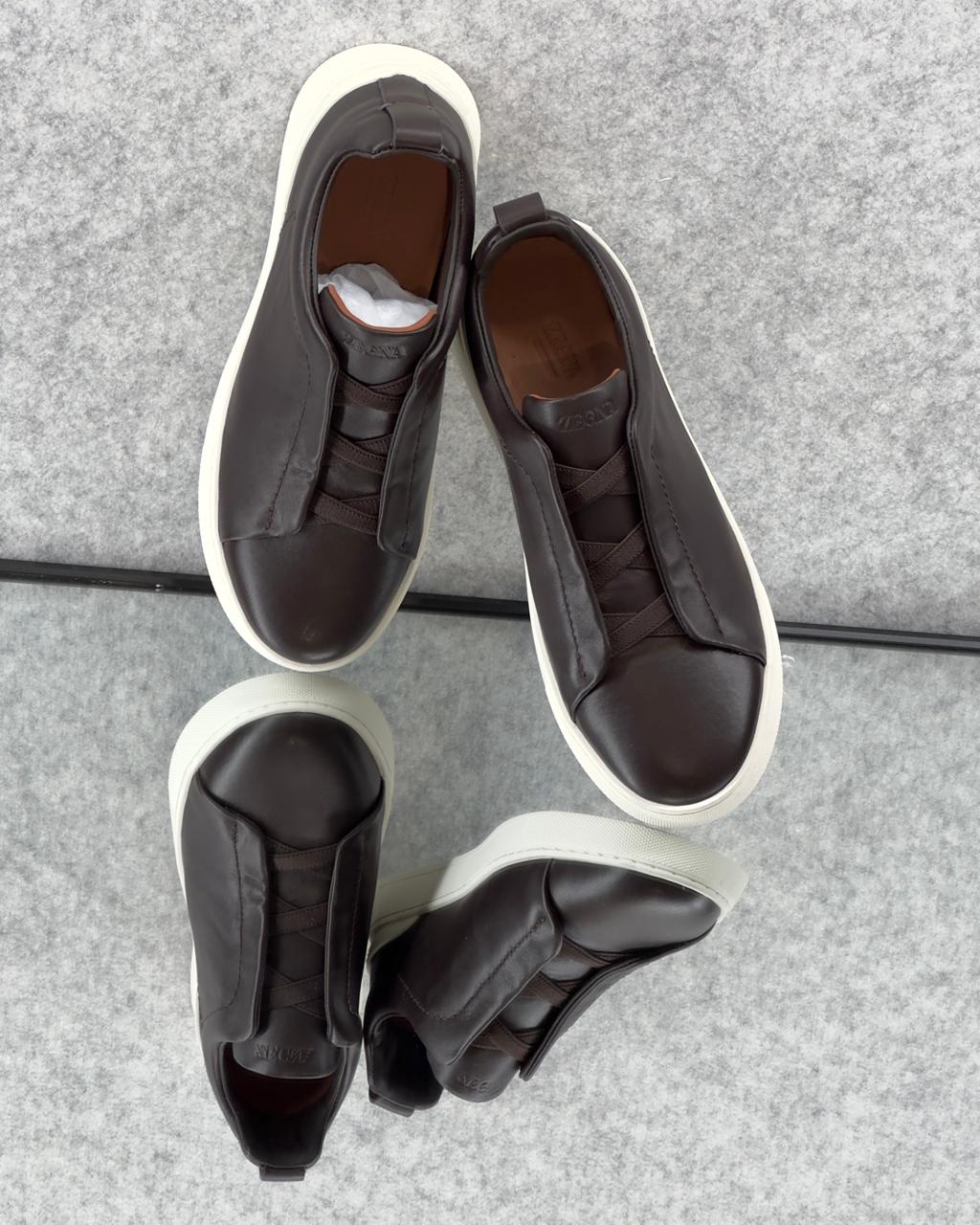 ZEGNA Triple Stitch Clean leather Dark brown