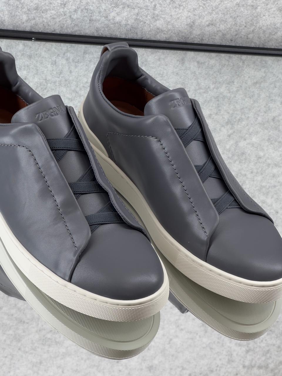 Premium luxury Zegna triple stitch Dark Grey Clean Leather
