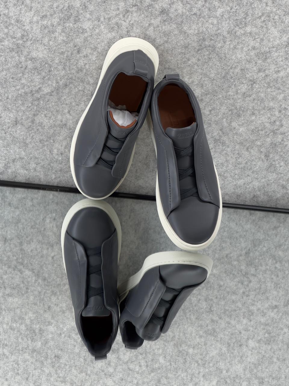Premium luxury Zegna triple stitch Dark Grey Clean Leather