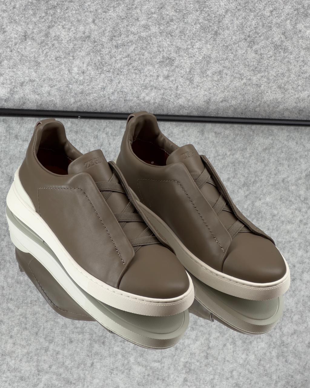 Zegna Triple Stitch sneakers Clean leather Khaki