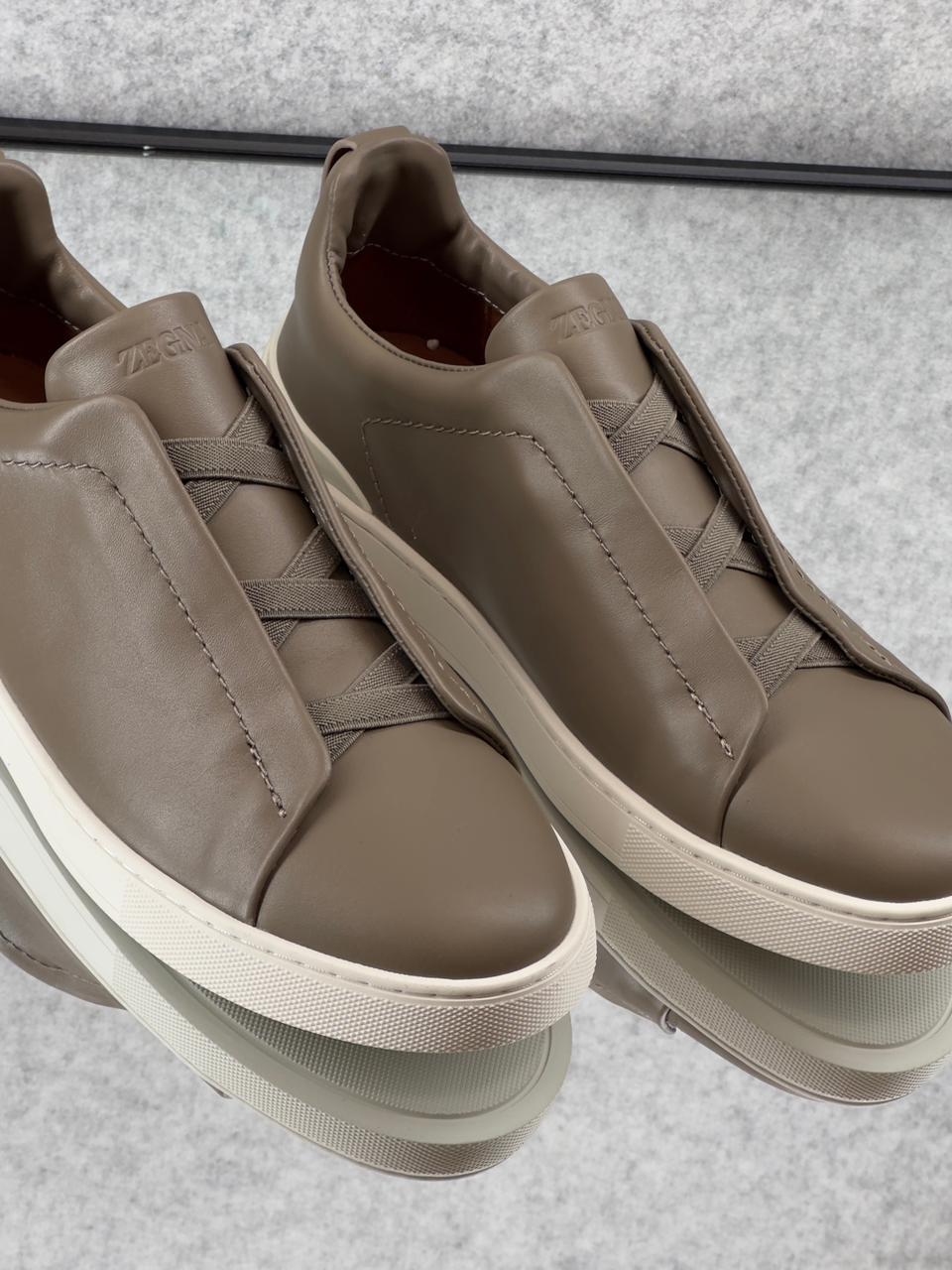 Zegna Triple Stitch sneakers Clean leather Khaki