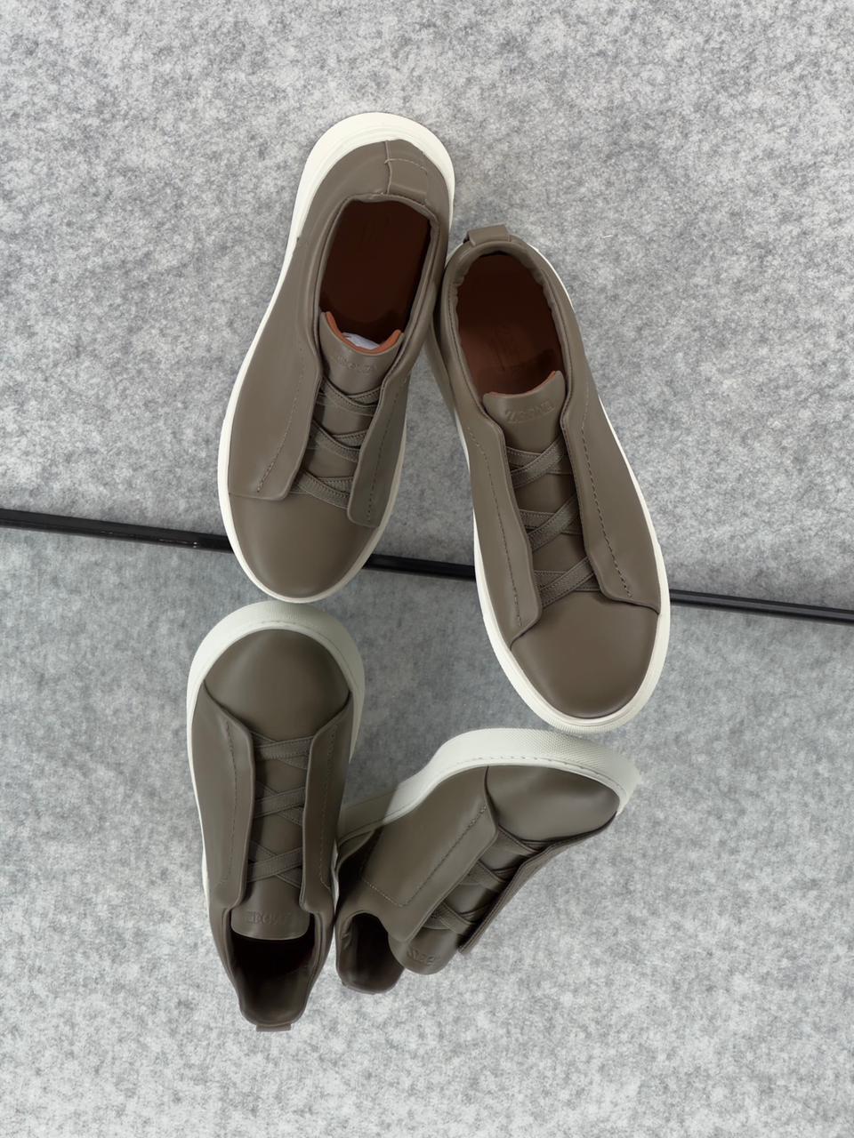 Zegna Triple Stitch sneakers Clean leather Khaki