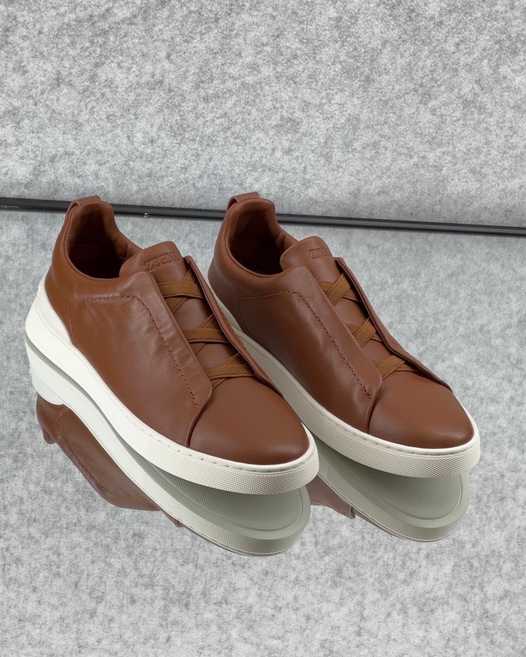 Premium luxury Zegna triple stitch brown/white sole