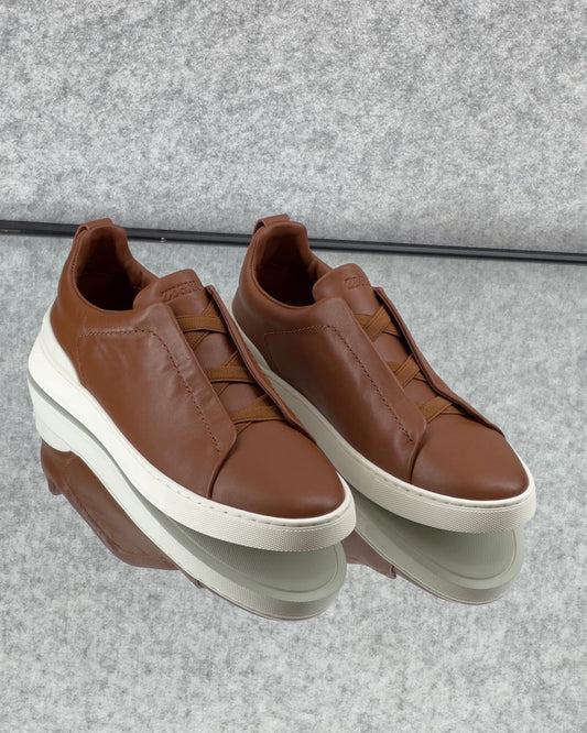 Premium luxury Zegna triple stitch brown/white sole