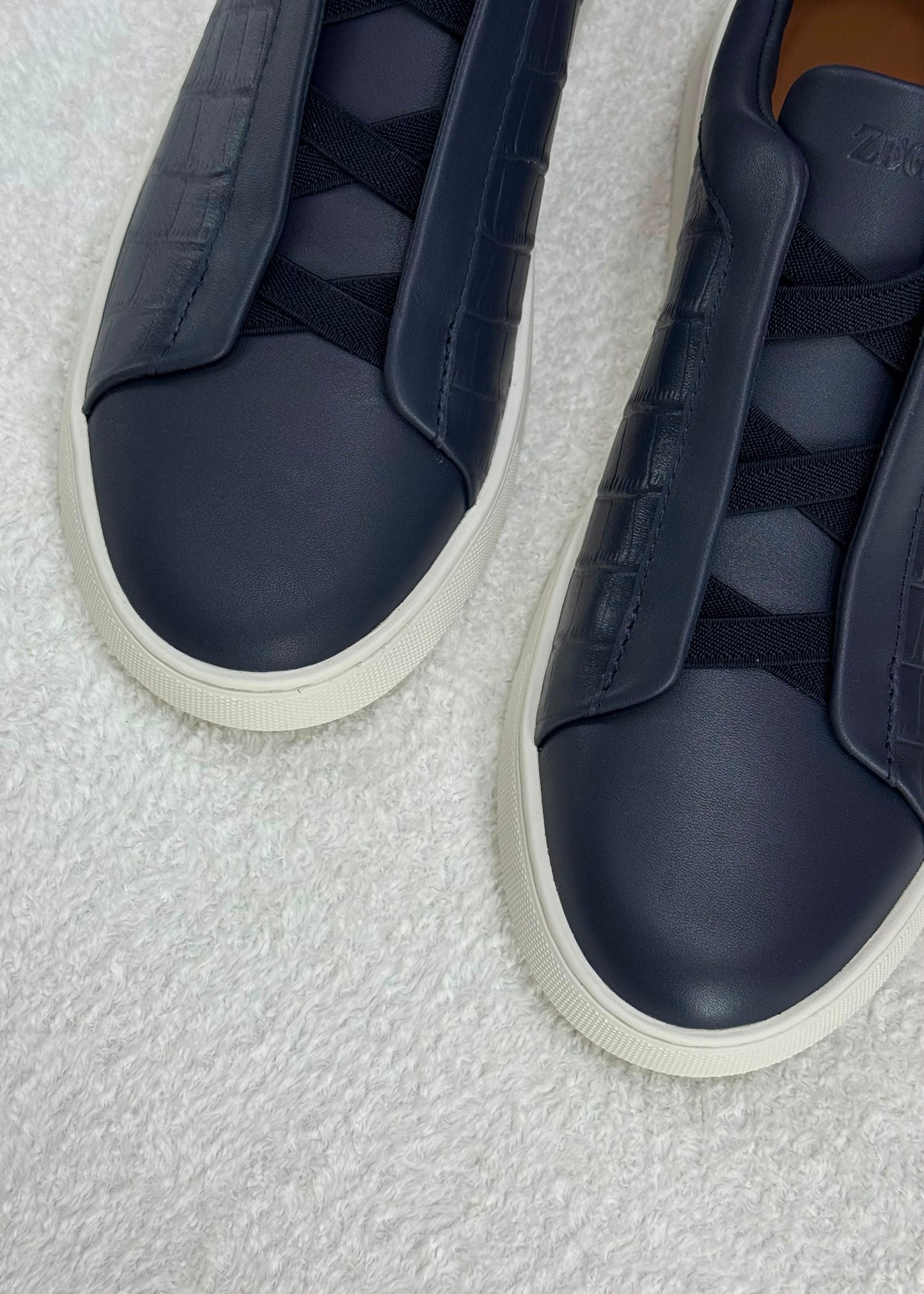 Premium luxury Zegna triple stitch blue crocodile leather