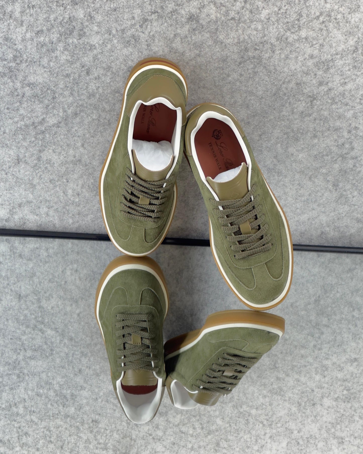 Loro Piana Tennis Walk Sneaker Suede Calf Split Army Gray