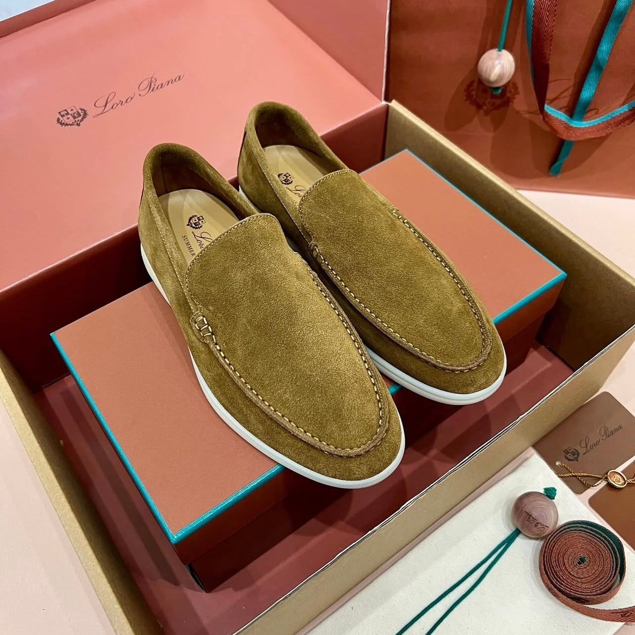 Loro Piana Summer Walk Loafers Suede Murano Green