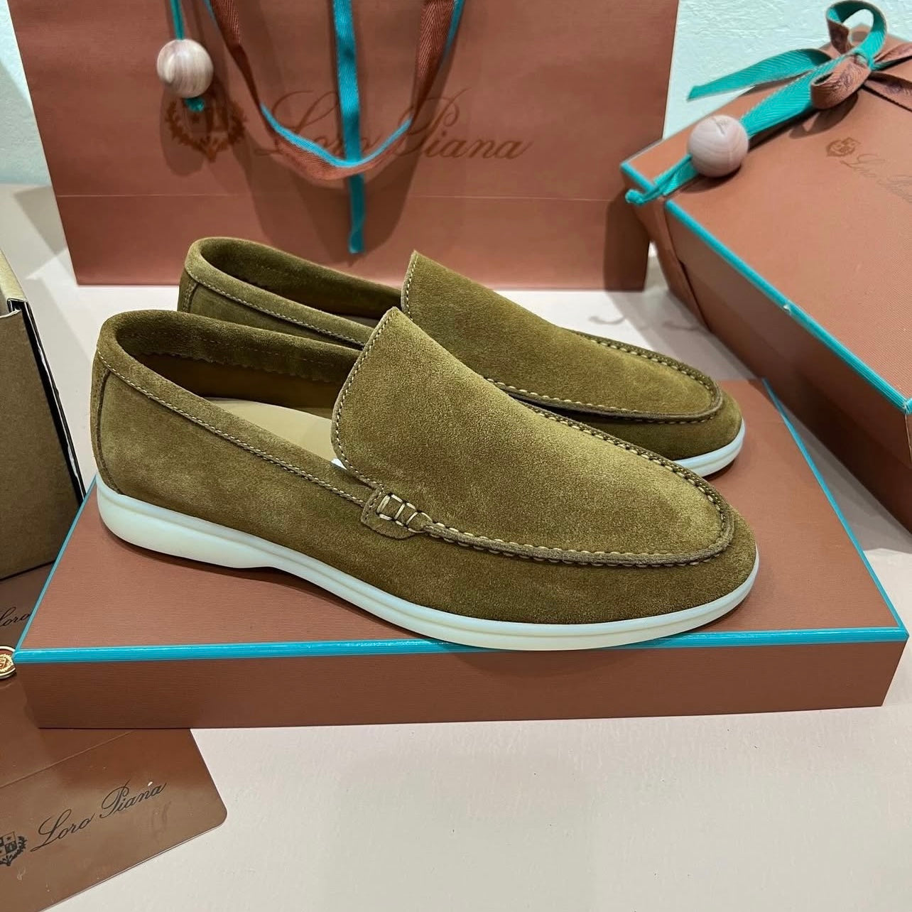 Loro Piana Summer Walk Loafers Suede Murano Green
